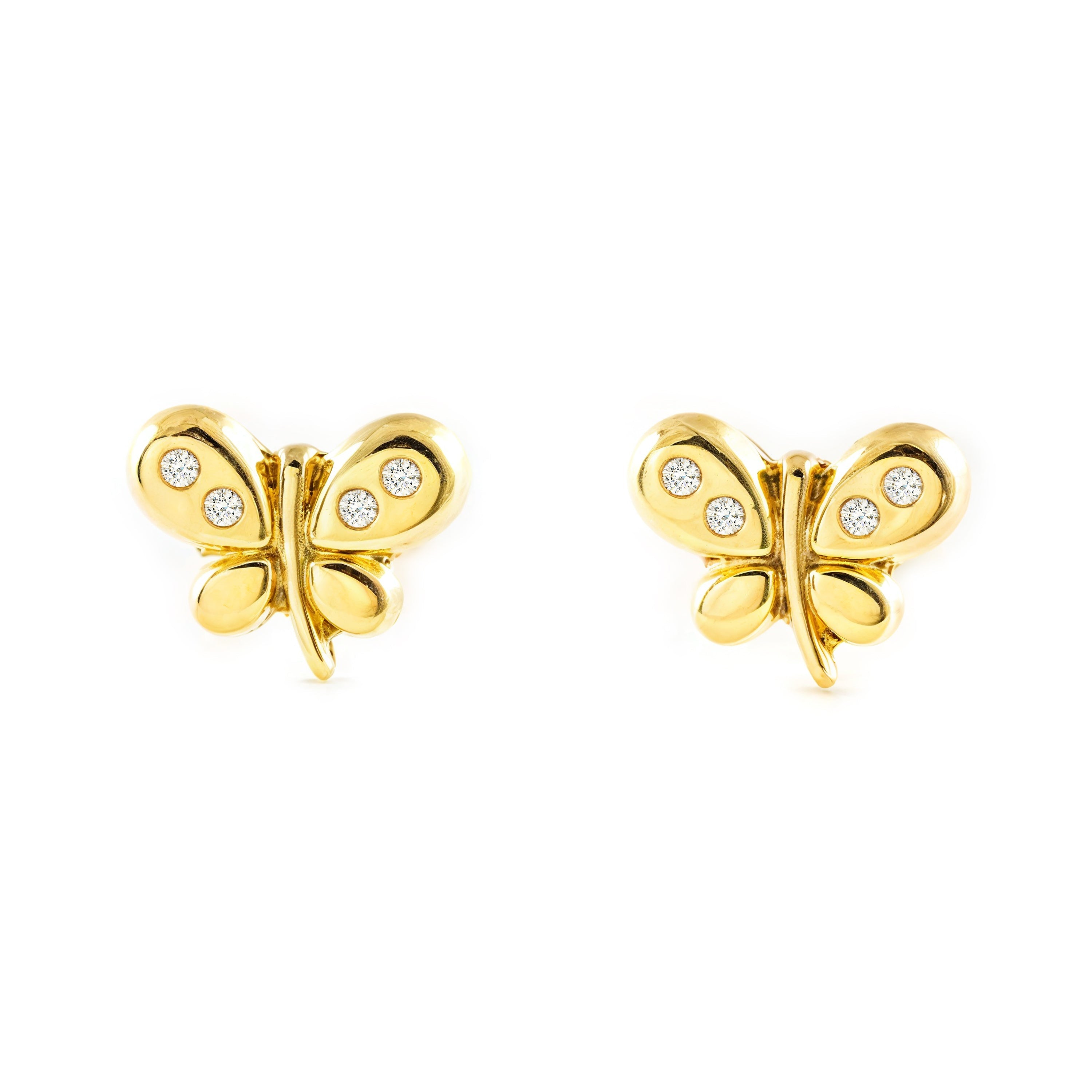 Pendientes Niña Oro Amarillo 9K Mariposa Circonita Brillo