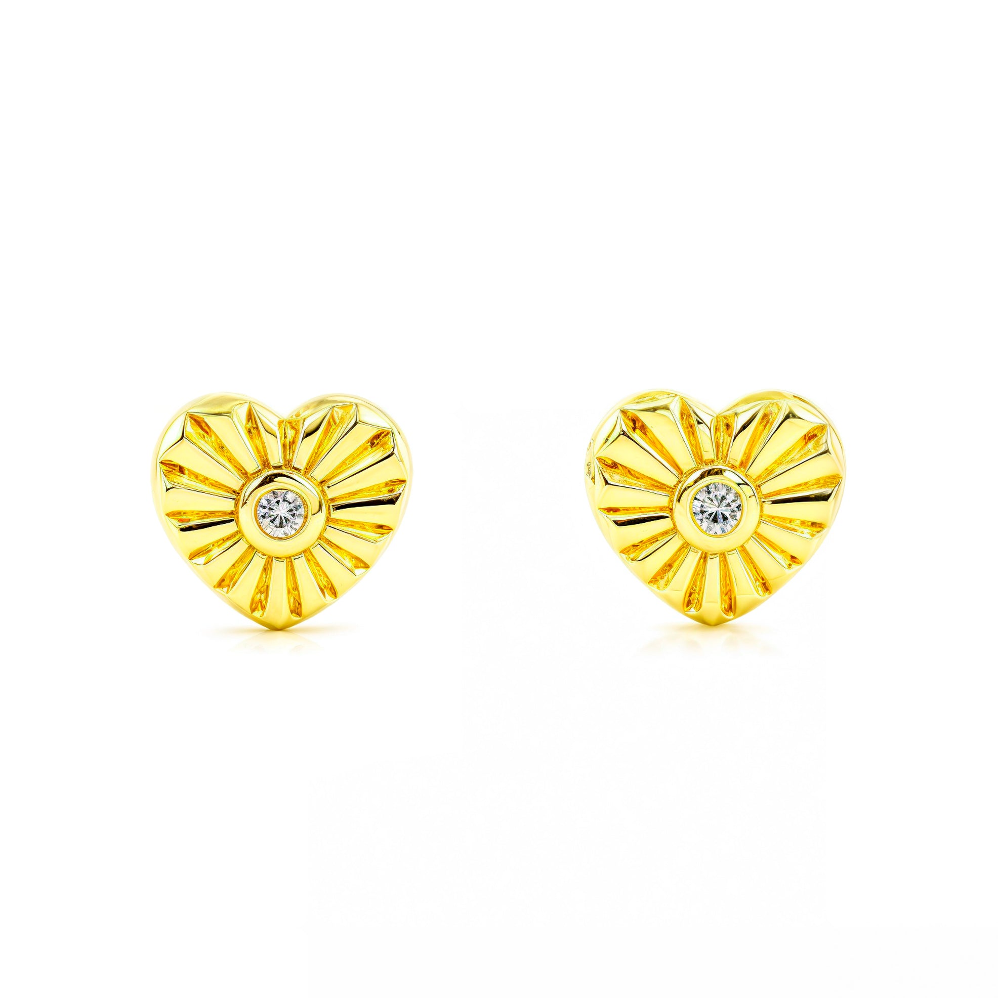 Pendientes Bebe-Niña Oro Amarillo 9K Corazón Circonita Brillo y Textura