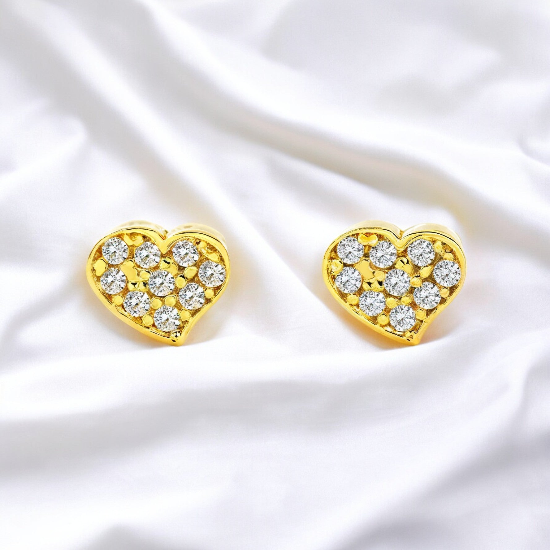 Pendientes Mujer-Niña Oro Amarillo 9K Corazón Circonita Brillo