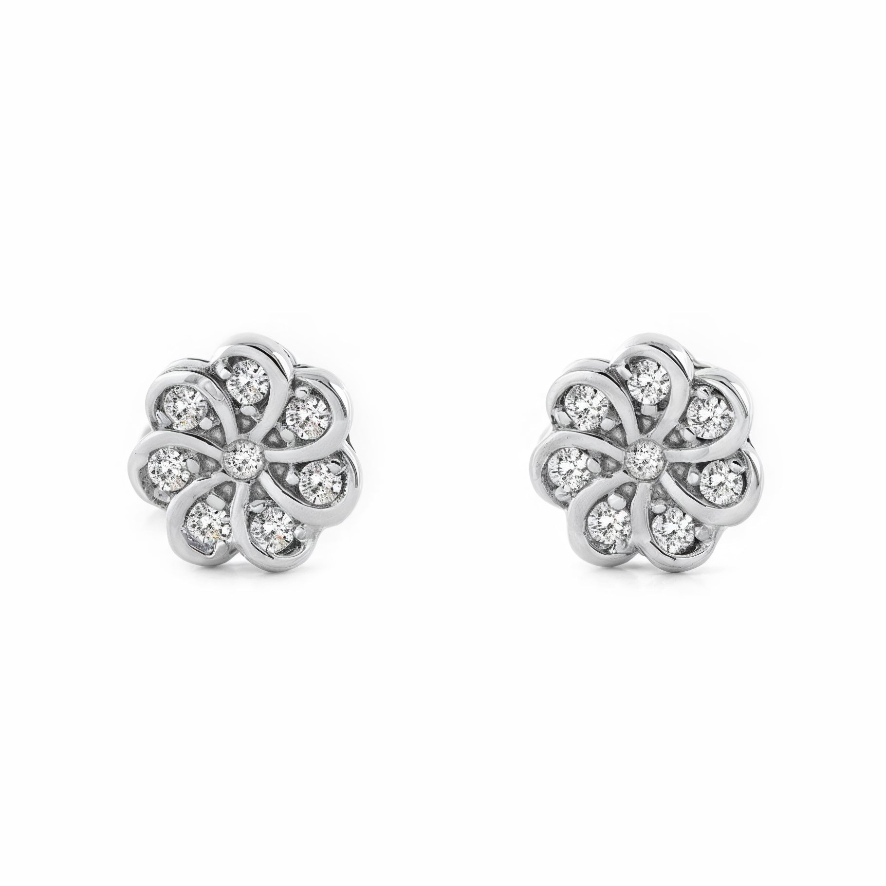Pendientes Mujer-Niña Oro Blanco 9K Flor Circonita Brillo