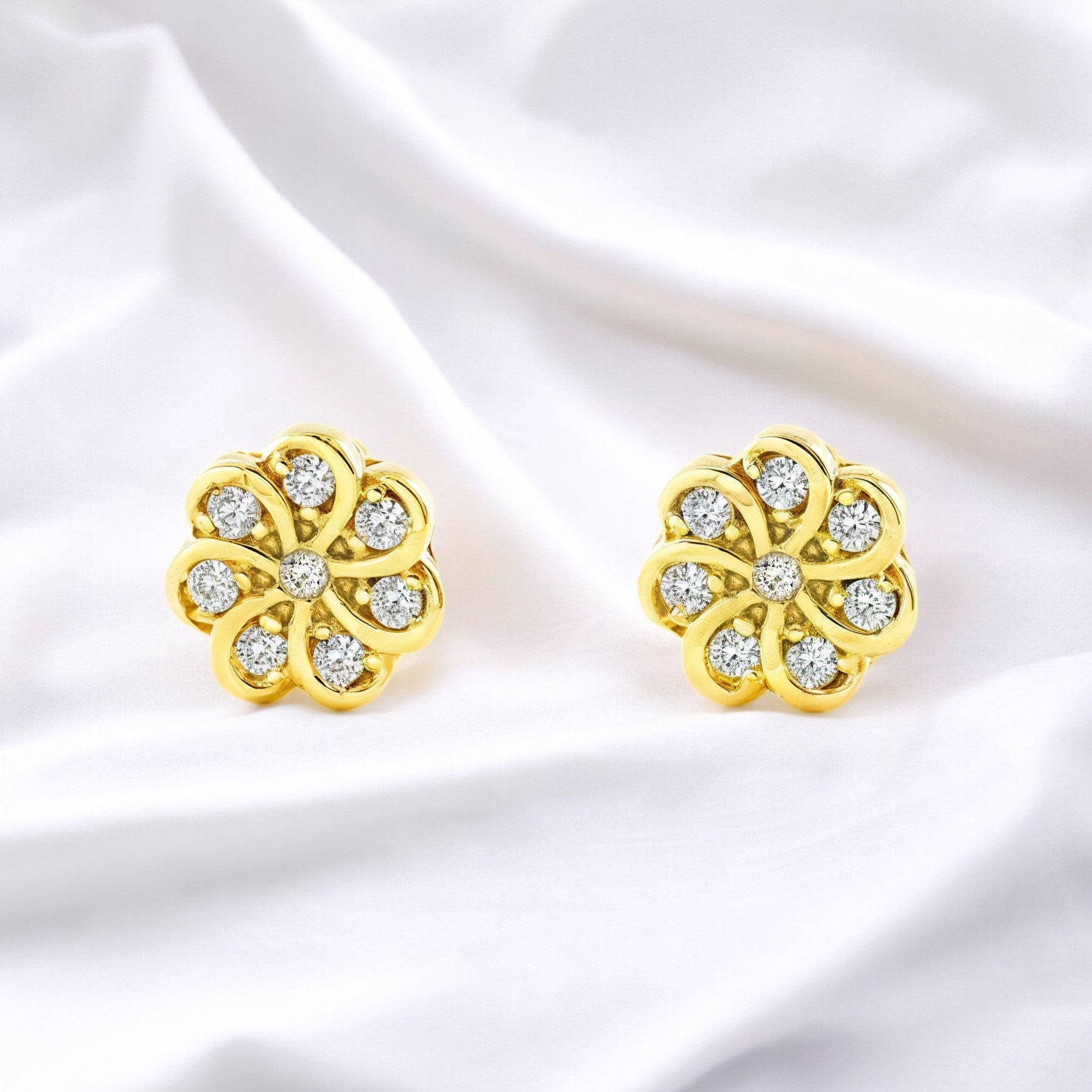 Pendientes Mujer-Niña Oro Amarillo 9K Flor Circonita Brillo