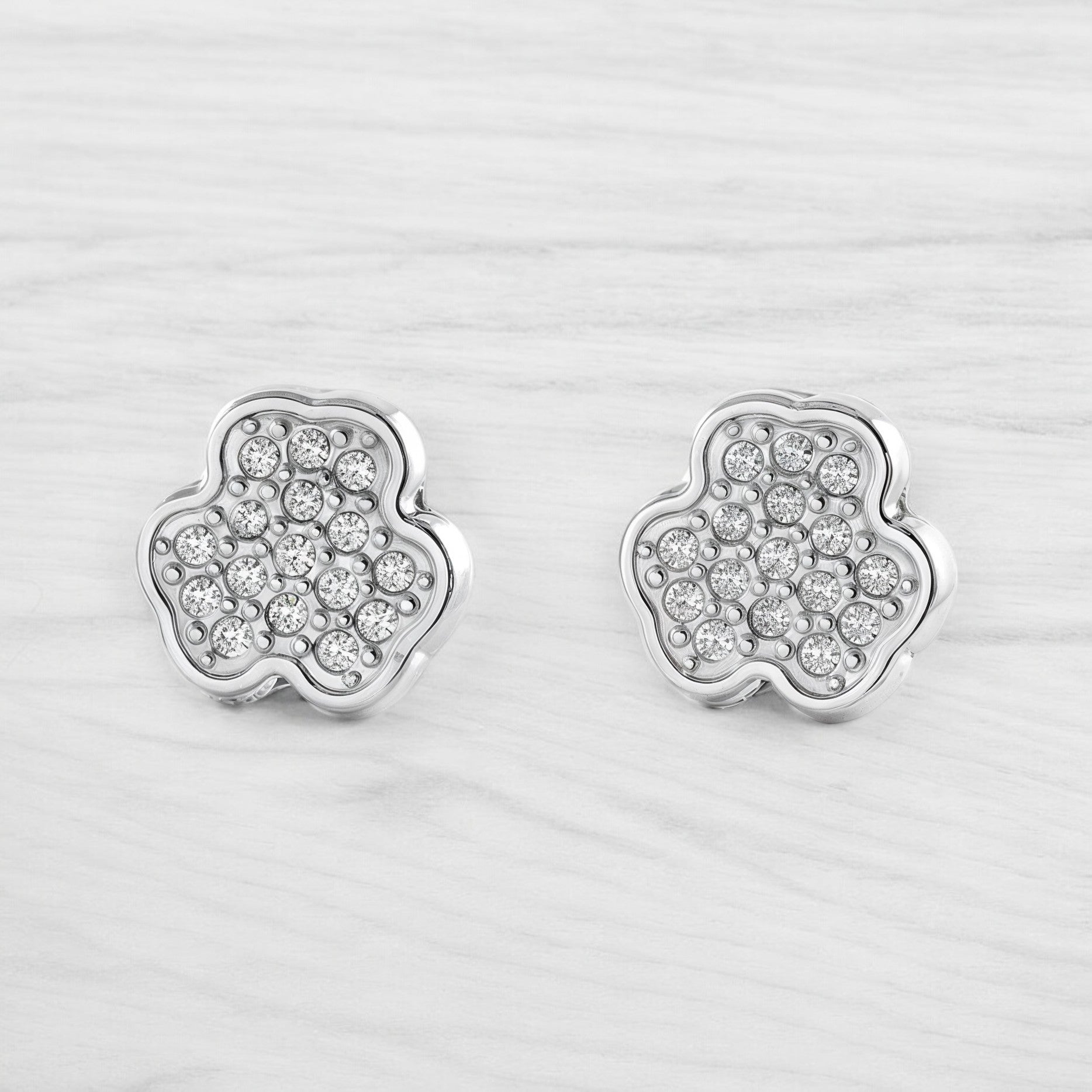 Pendientes Mujer-Niña Oro Blanco 9K Trebol Circonita Brillo