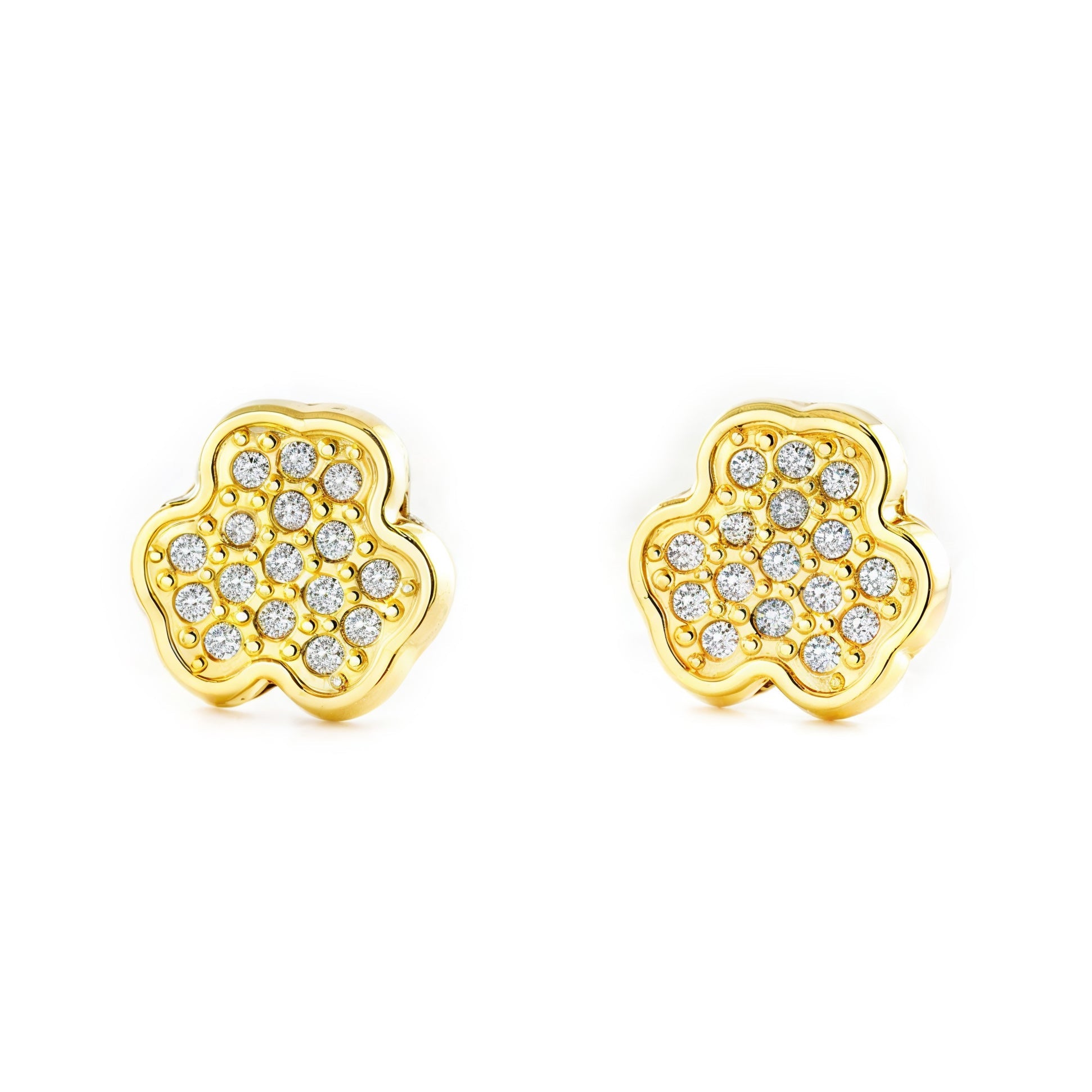 Pendientes Mujer-Niña Oro Amarillo 9K Trebol Circonita Brillo