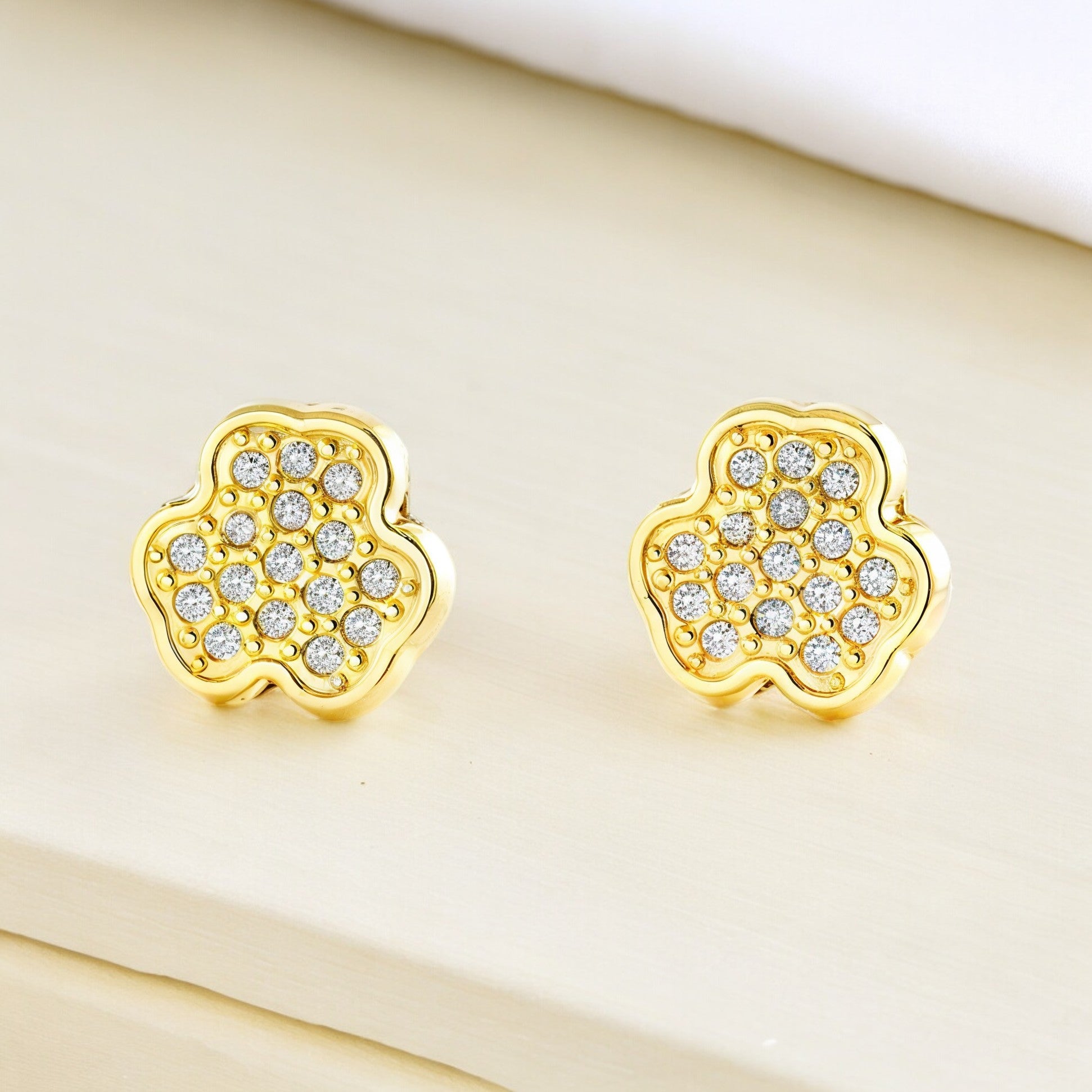 Pendientes Mujer-Niña Oro Amarillo 9K Trebol Circonita Brillo