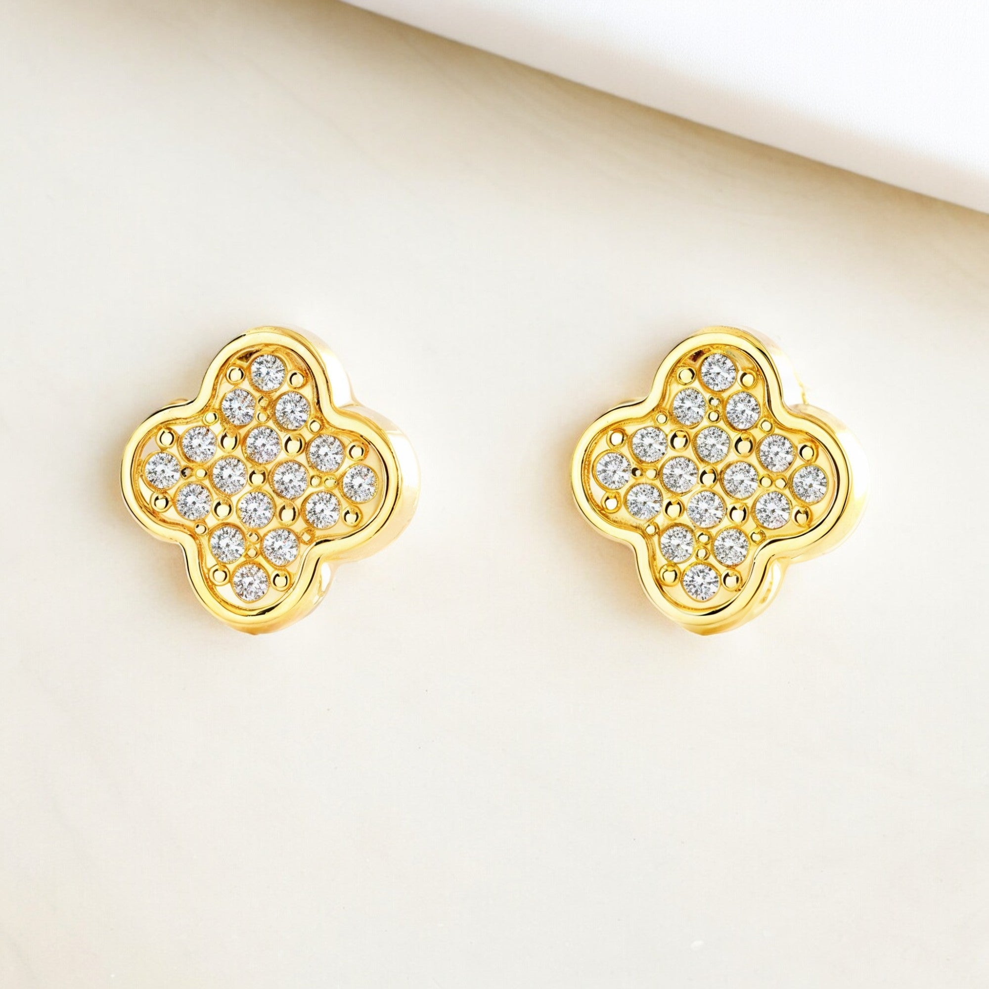 Pendientes Mujer-Niña Oro Amarillo 9K Cuatrebol Circonita Brillo