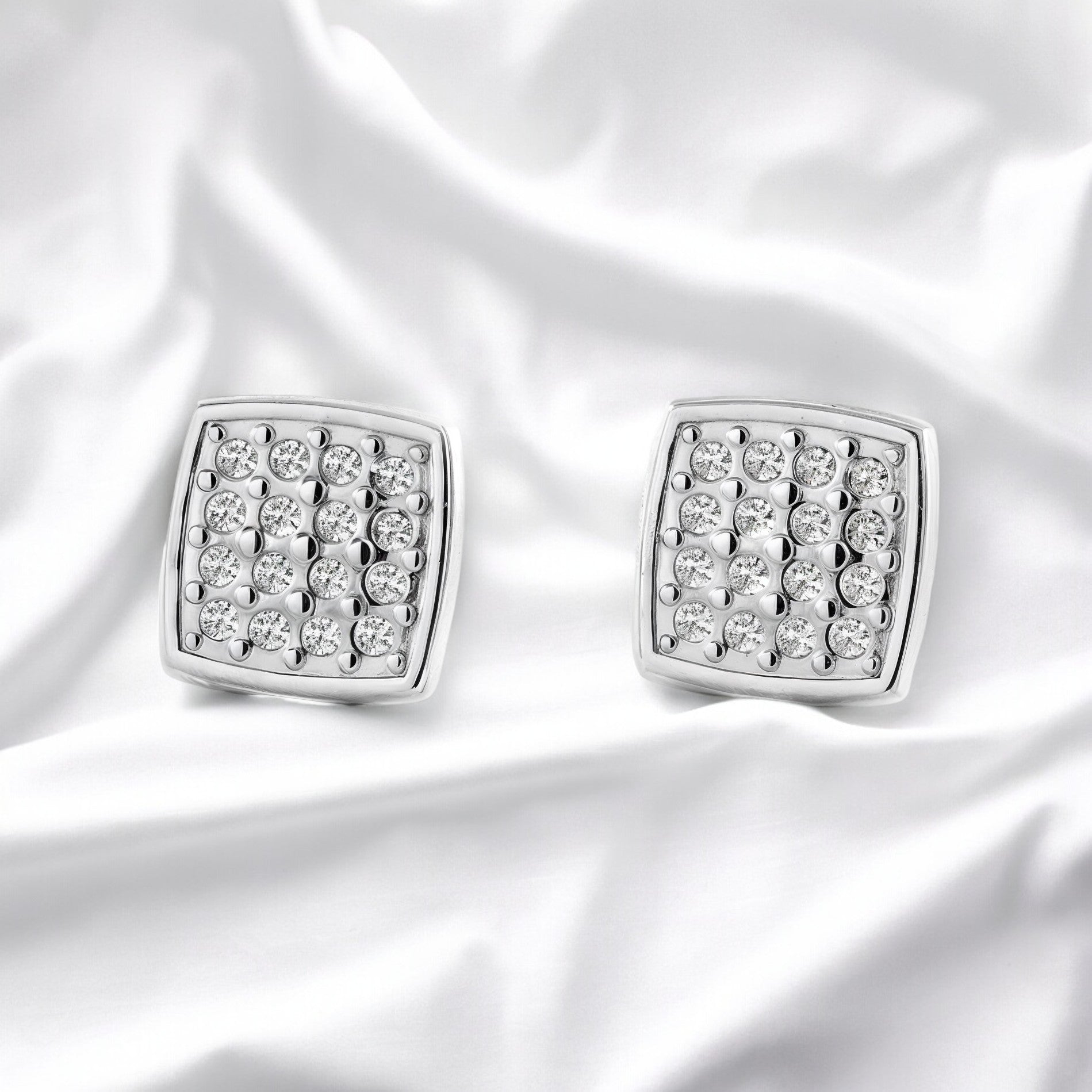 Pendientes Mujer-Niña Oro Blanco 9K Cuadrado Circonita Brillo