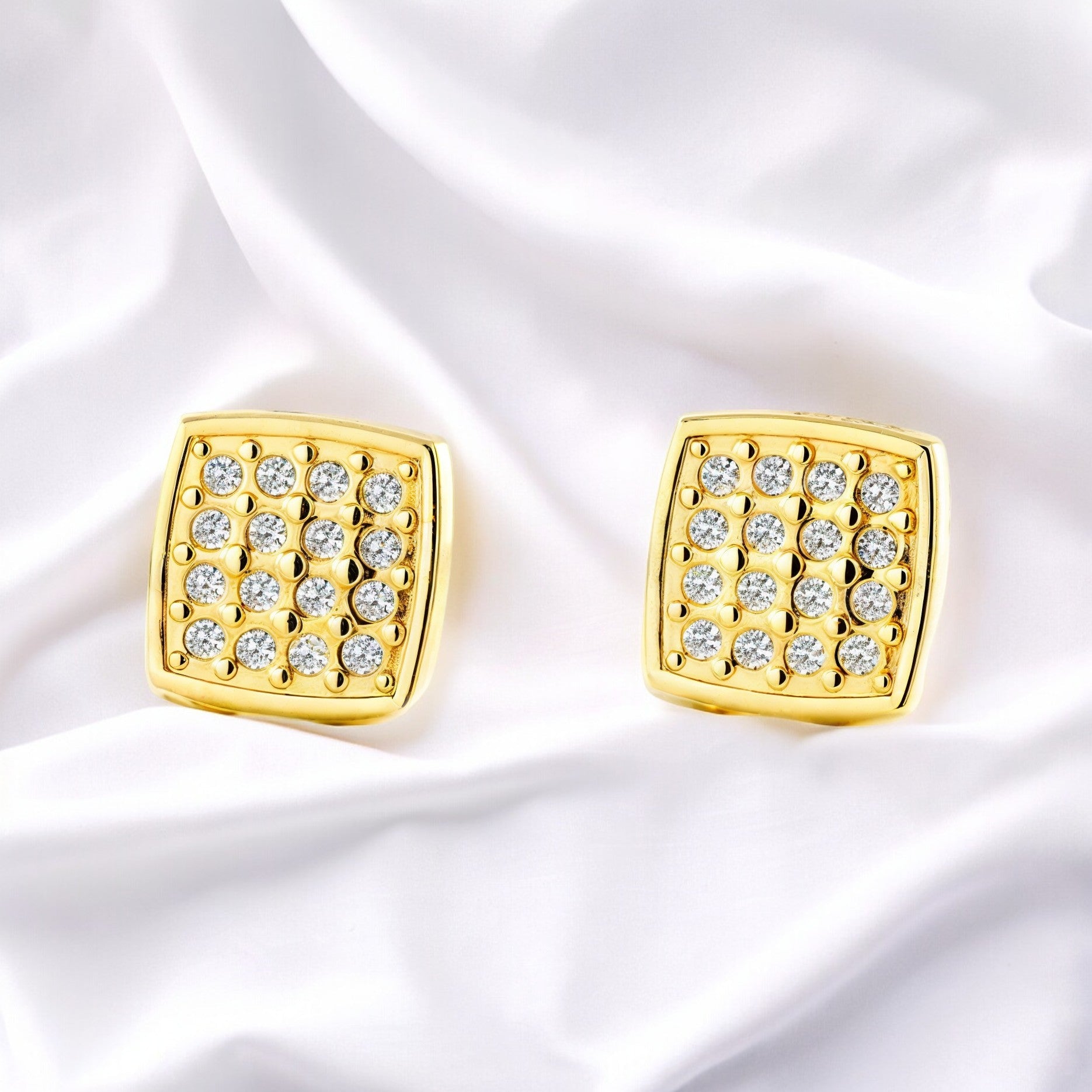 Pendientes Mujer-Niña Oro Amarillo 9K Cuadrado Circonita Brillo