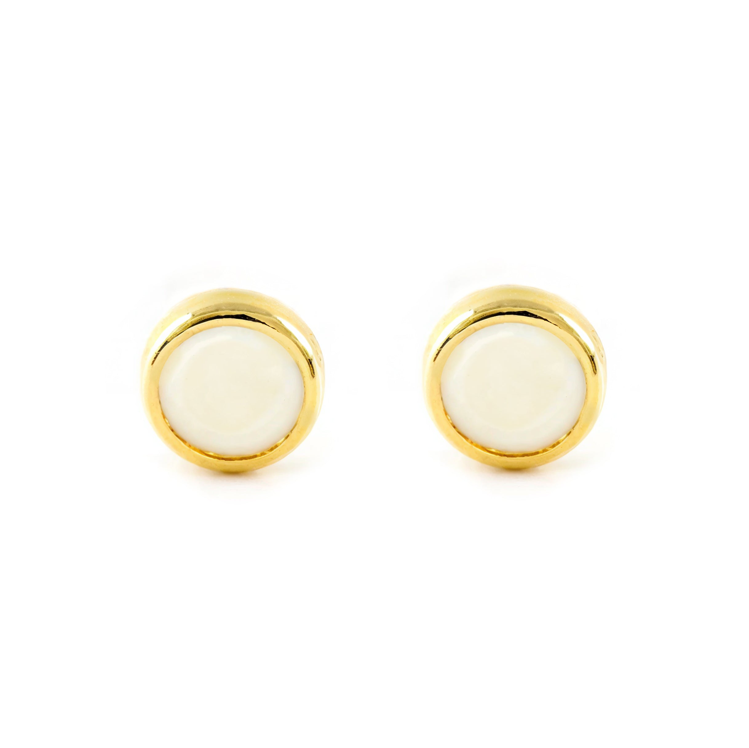 Baby Girl Earrings 9K Yellow Gold Round Mother-of-Pearl Shine