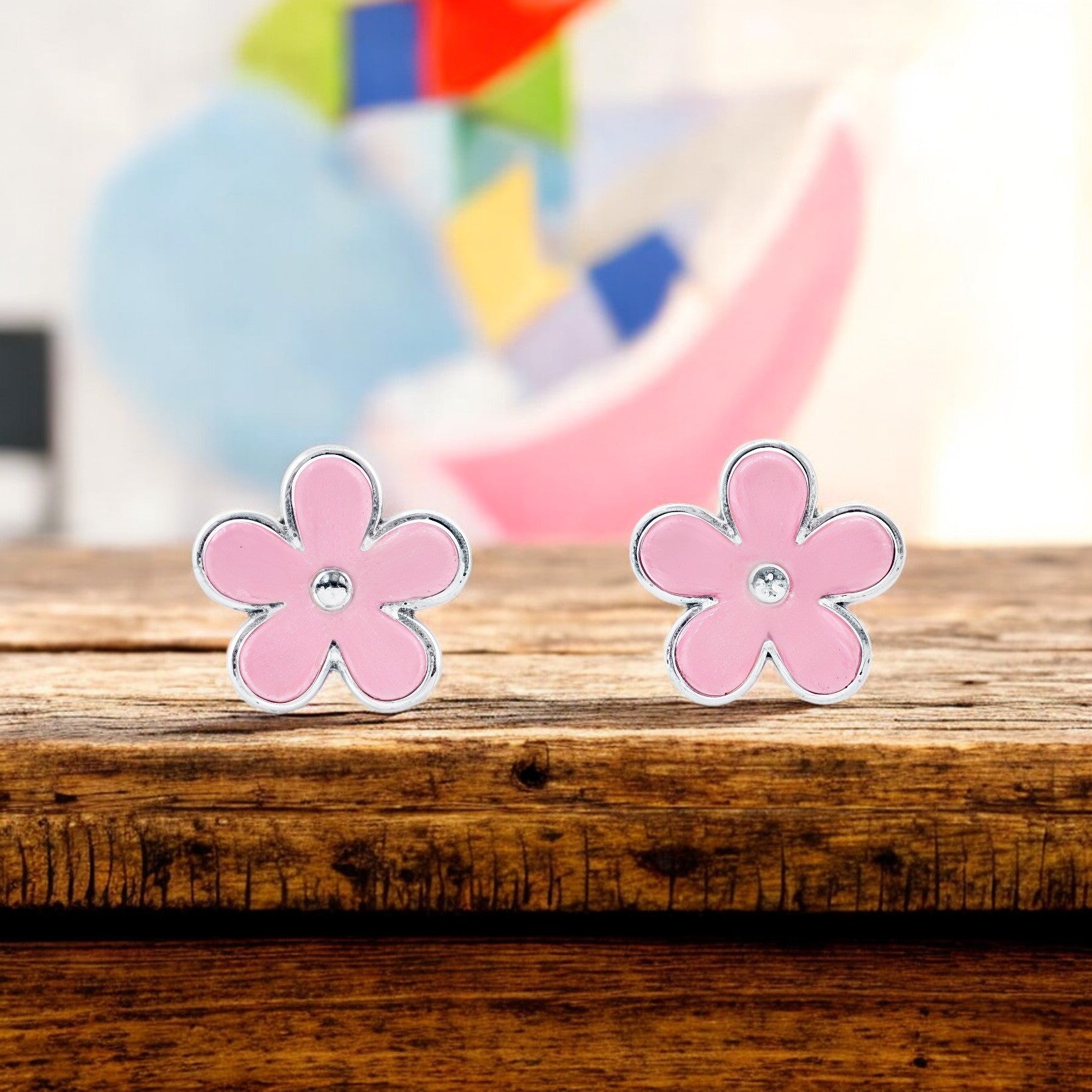 Pendientes Plata de Ley 925 Flor Margarita Rosa Brillo