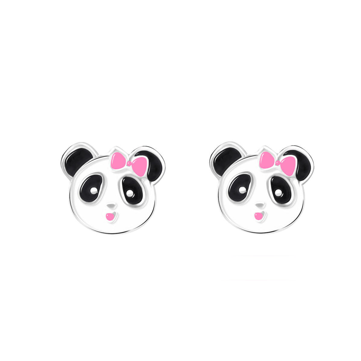 Pendientes Plata de Ley 925 Oso Blanco-Negro Brillo