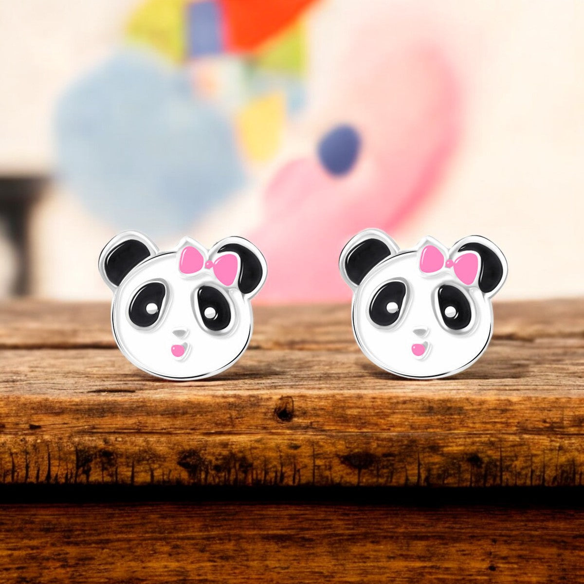 Pendientes Plata de Ley 925 Oso Blanco-Negro Brillo