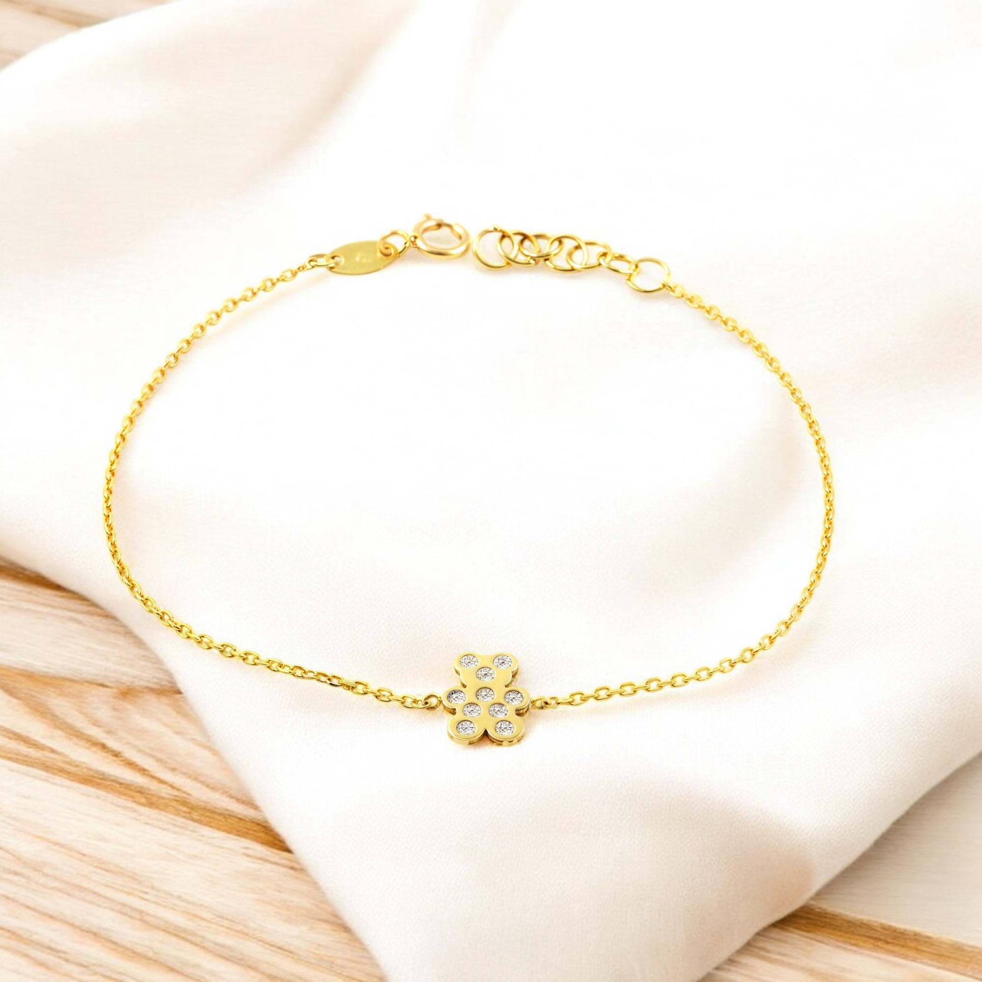 Pulsera Mujer Oro Amarillo 9K Oso Circonita Brillo 16 cm