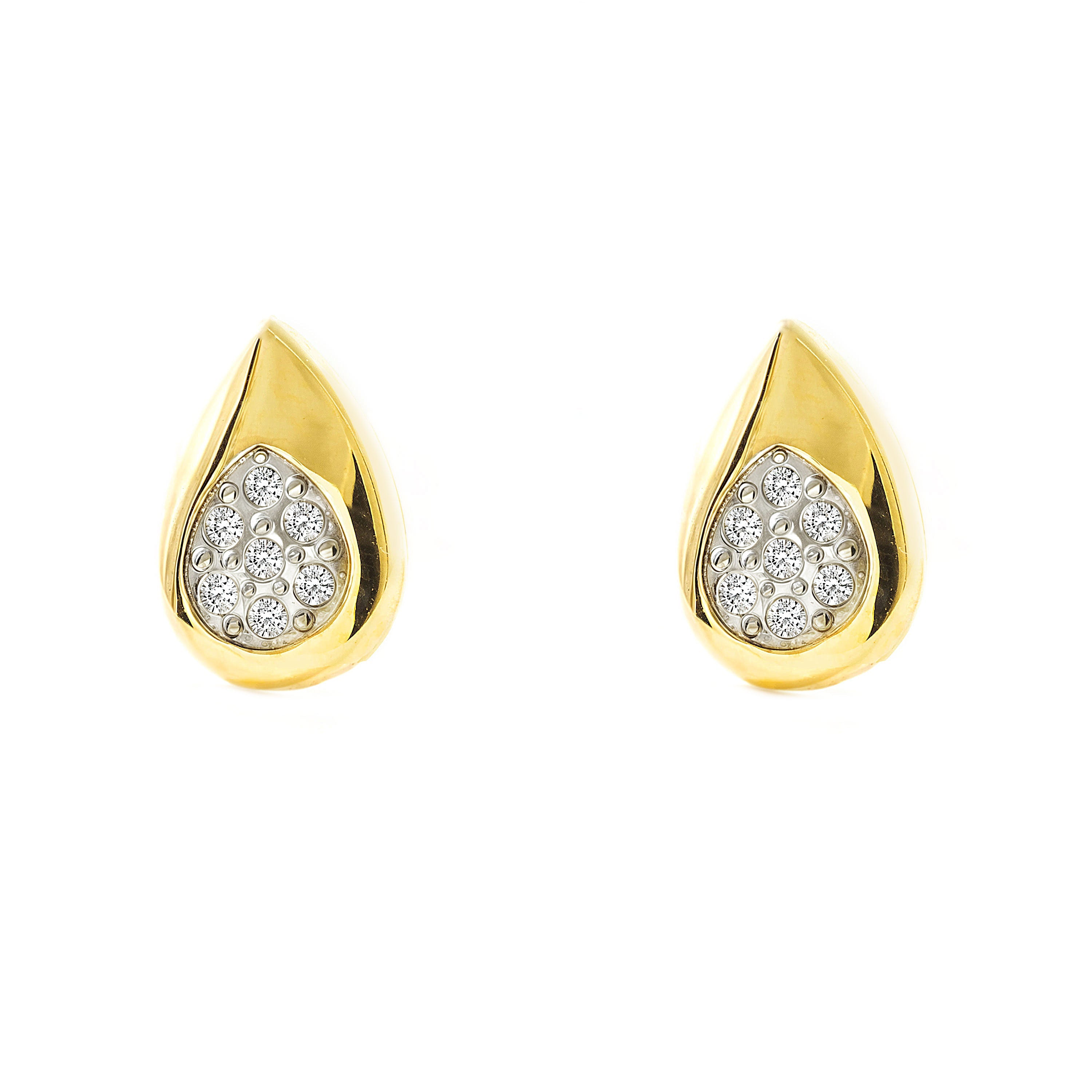Women's-Girl's Two-Tone Gold 9K Teardrop Zirconia Shine Earrings