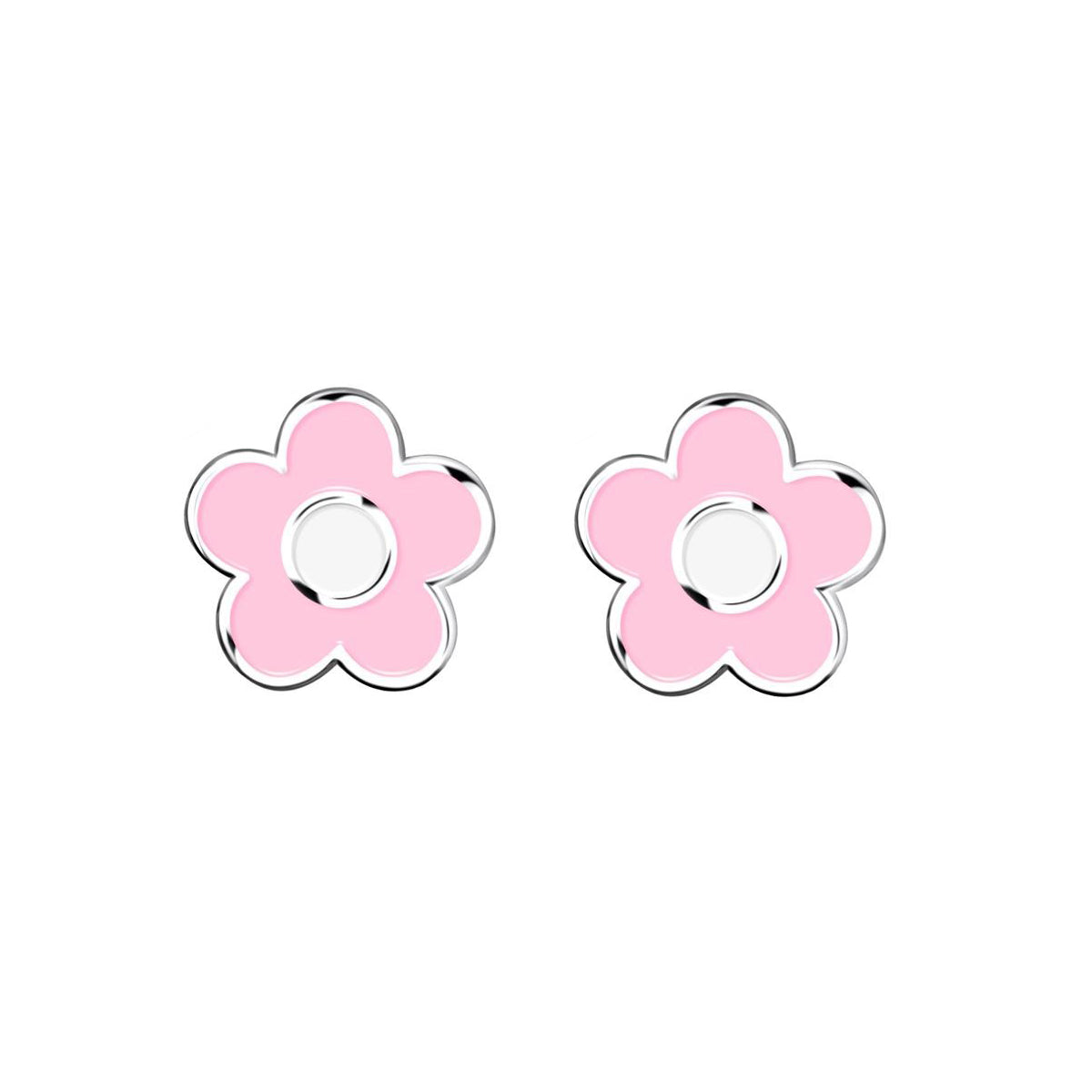 Pendientes Plata de Ley 925 Flor Margarita Blanco-Rosa Brillo