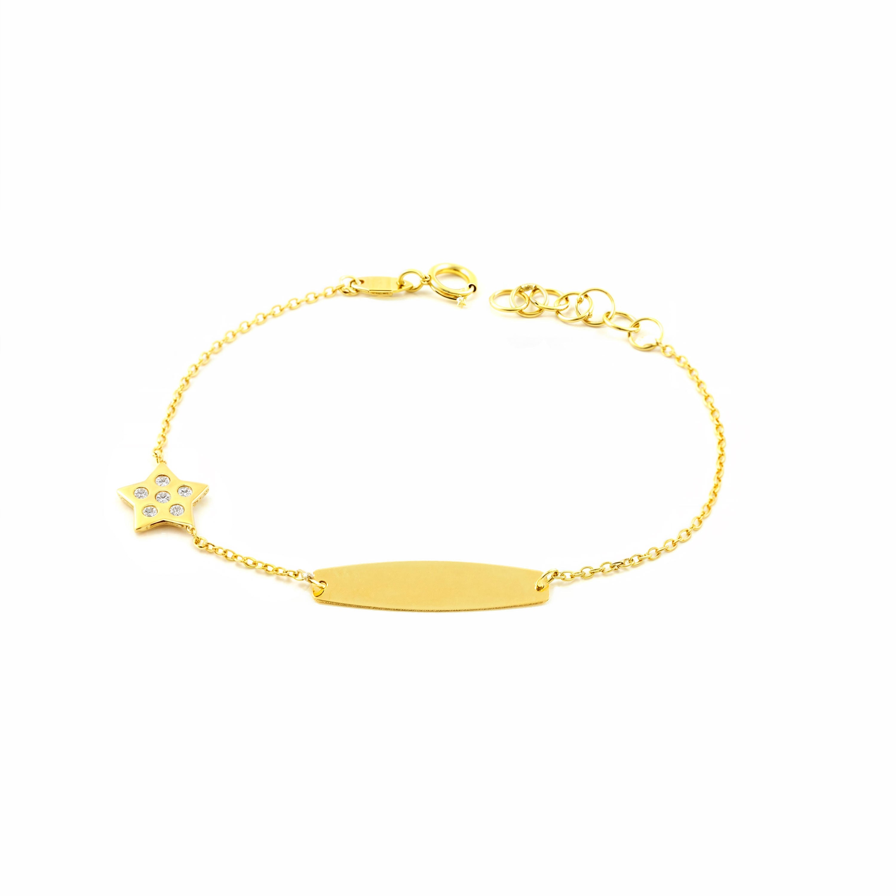 Pulsera Niña Oro Amarillo 9K Estrella Circonita Brillo 14 cm