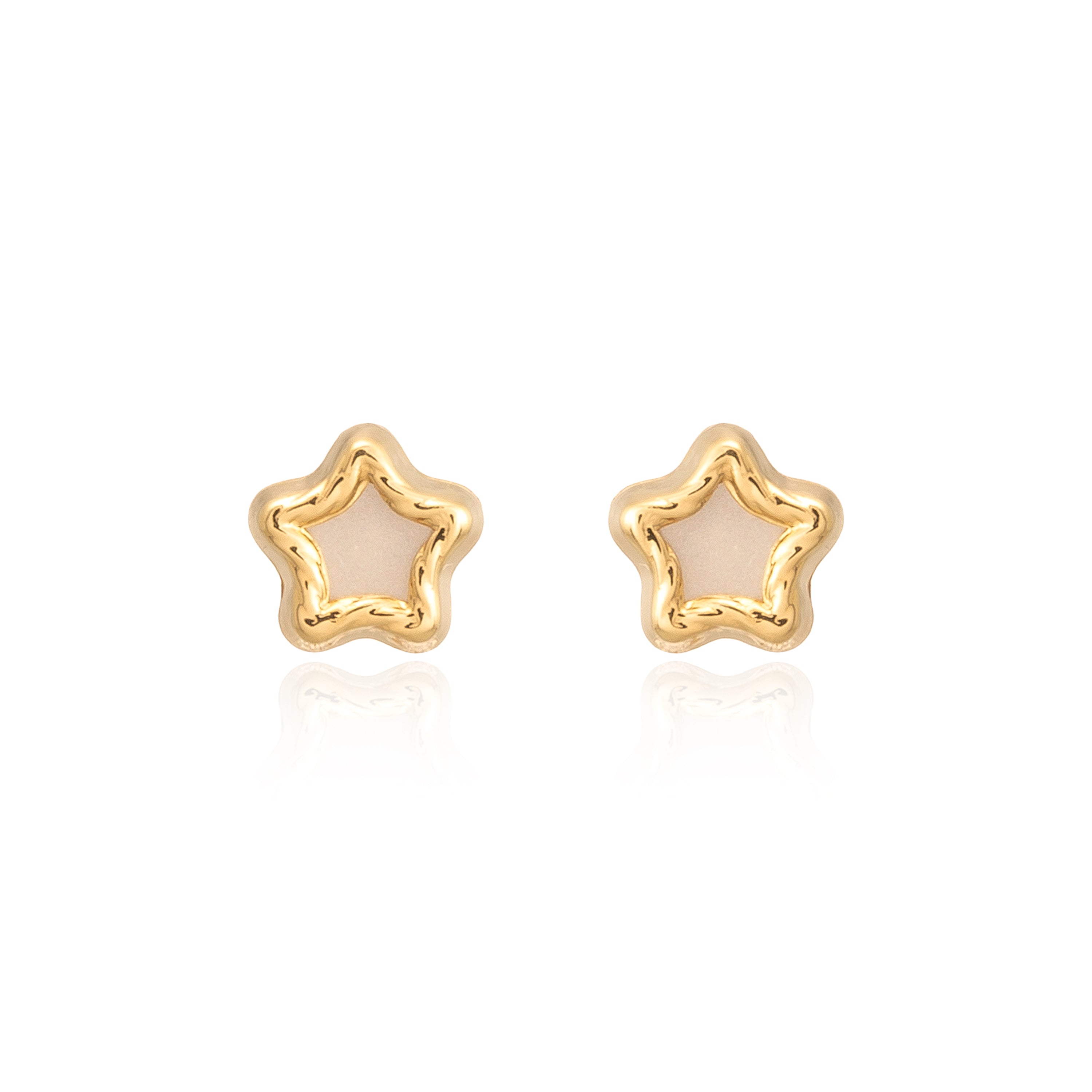 Pendientes Bebe-Niña Oro Amarillo 9K Nacar Estrella Tallados