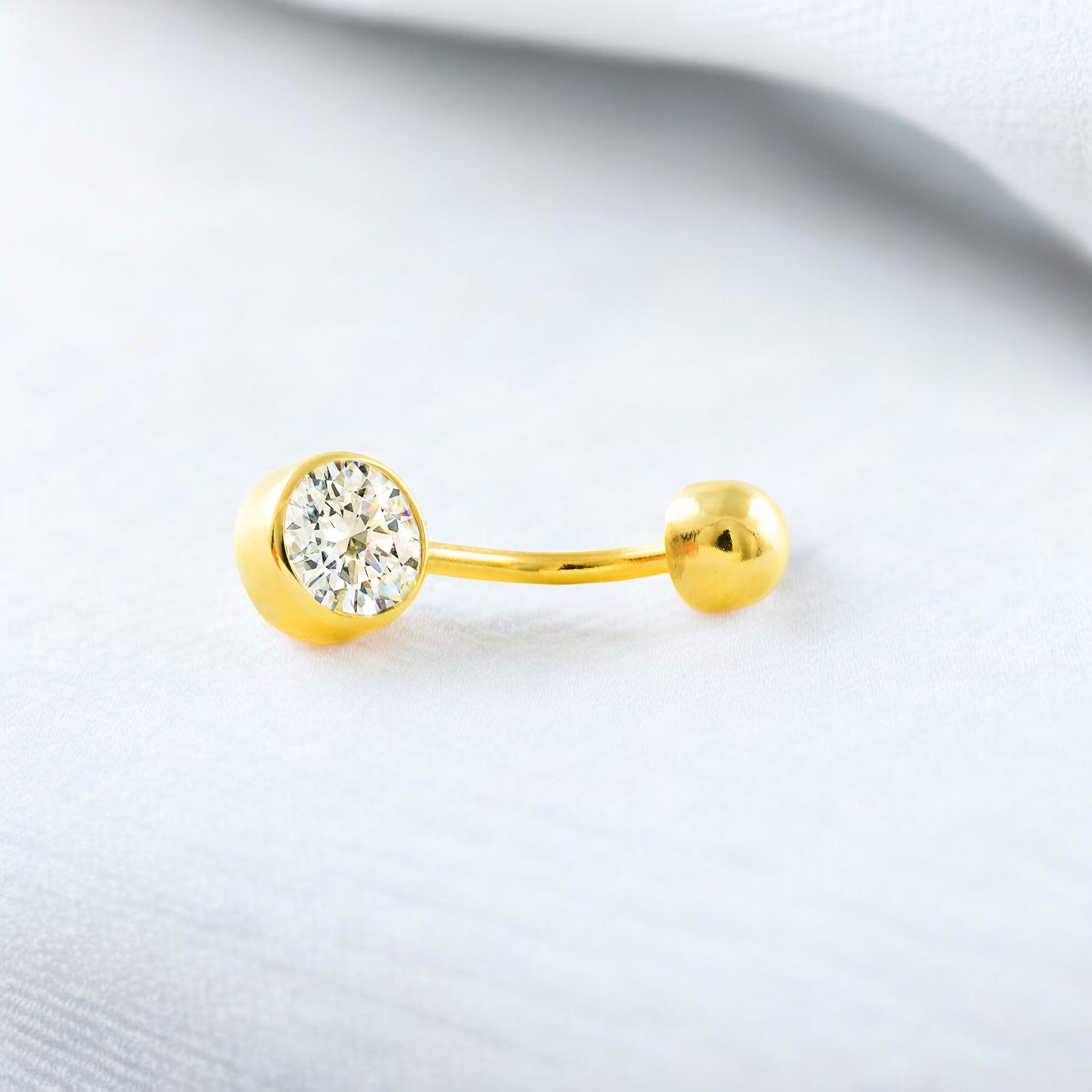 Piercing Oro Amarillo 9K Ombligo Redondo Circonita 6 mm Brillo