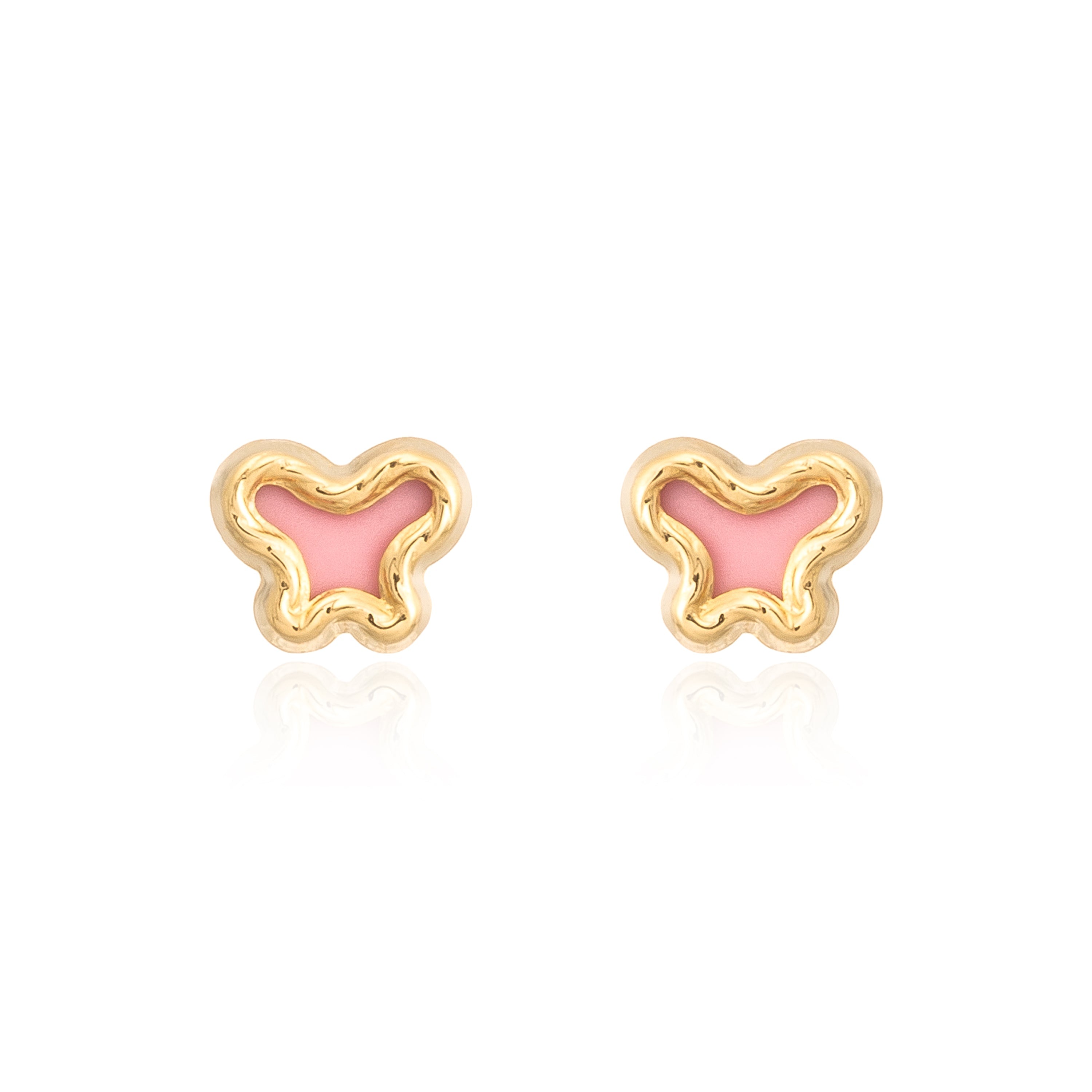 Pendientes Bebe-Niña Oro Amarillo 9K Nacar Mariposa Rosa Tallados