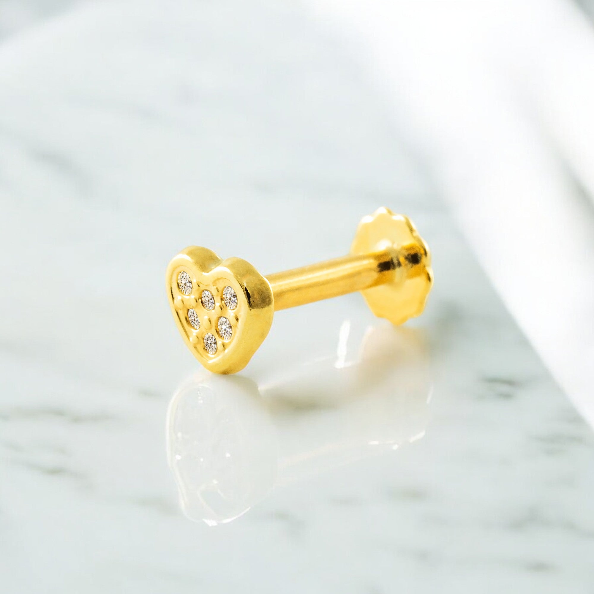 Piercing Oro Amarillo 9K Cartilago Corazón Circonitas Brillo