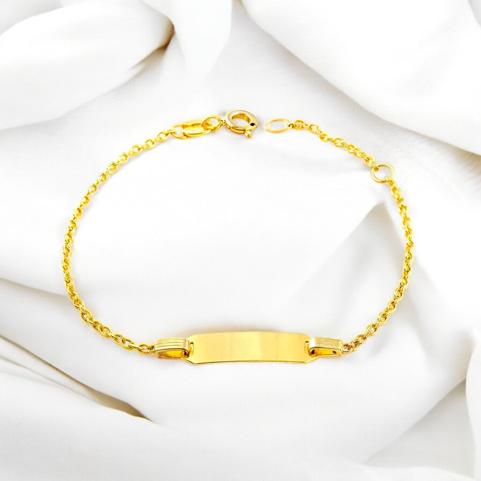 Pulsera Niña Oro Amarillo 18K Personalizada Esclava Rolo Brillo 14 cm