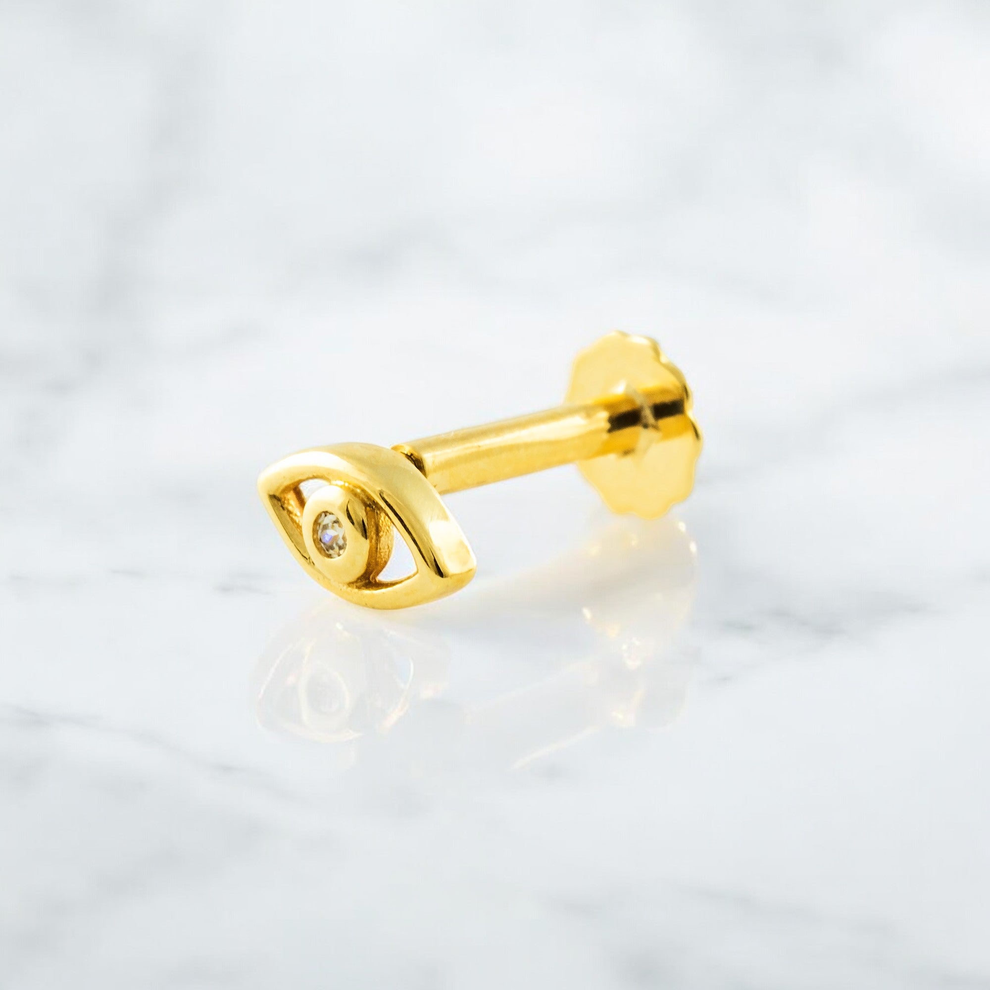 Piercing Oro Amarillo 9K Cartilago Ojo Turco Circonita Brillo