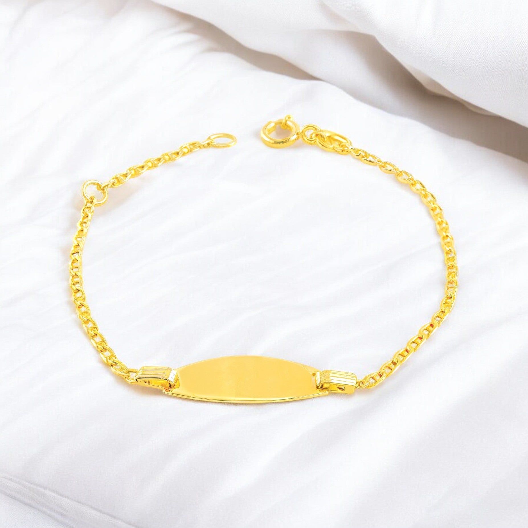Pulsera Niña Oro Amarillo 18K Personalizada Esclava Ancla Brillo 14 cm