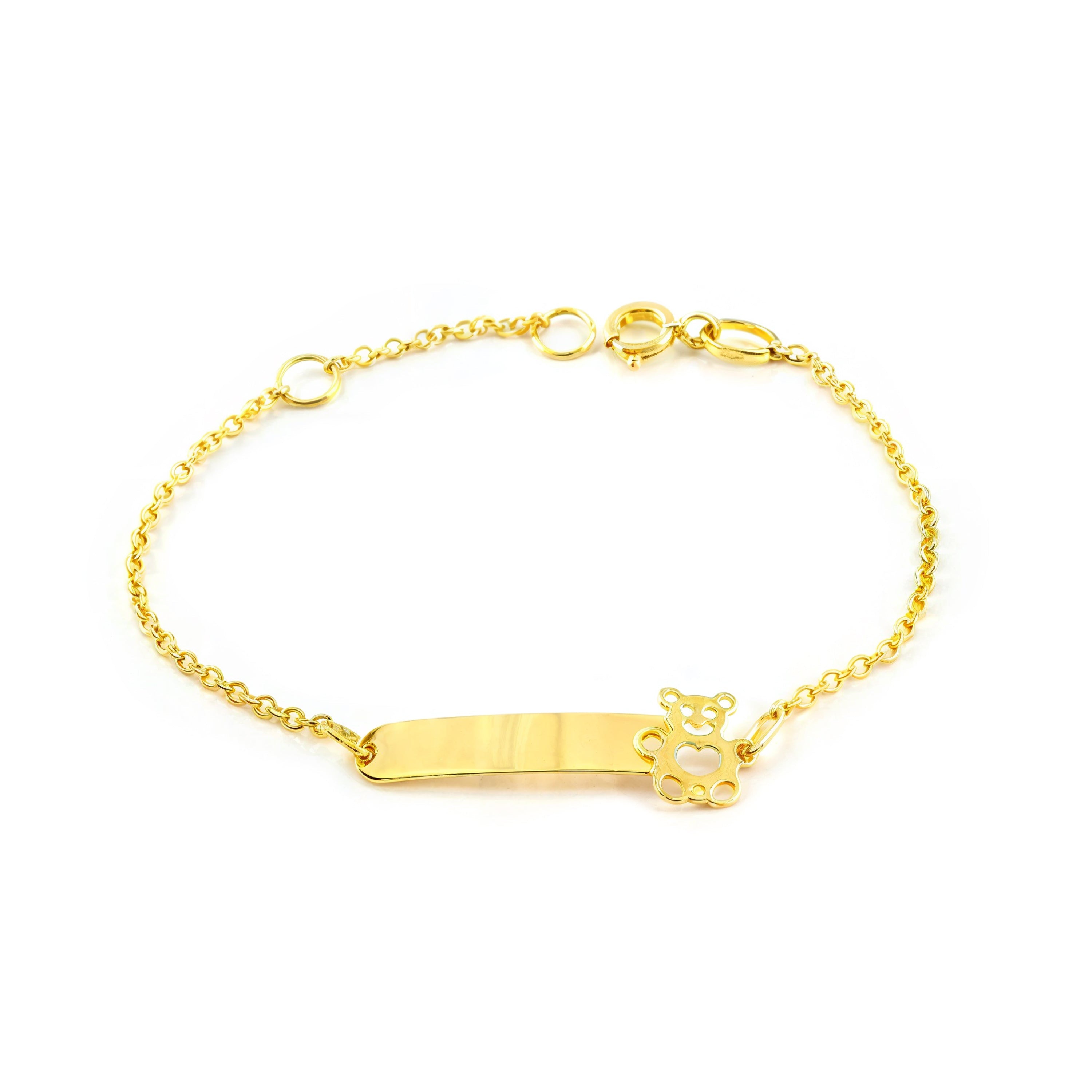 Pulsera Niña Oro Amarillo 9K Personalizada Esclava Oso Brillo 14 cm