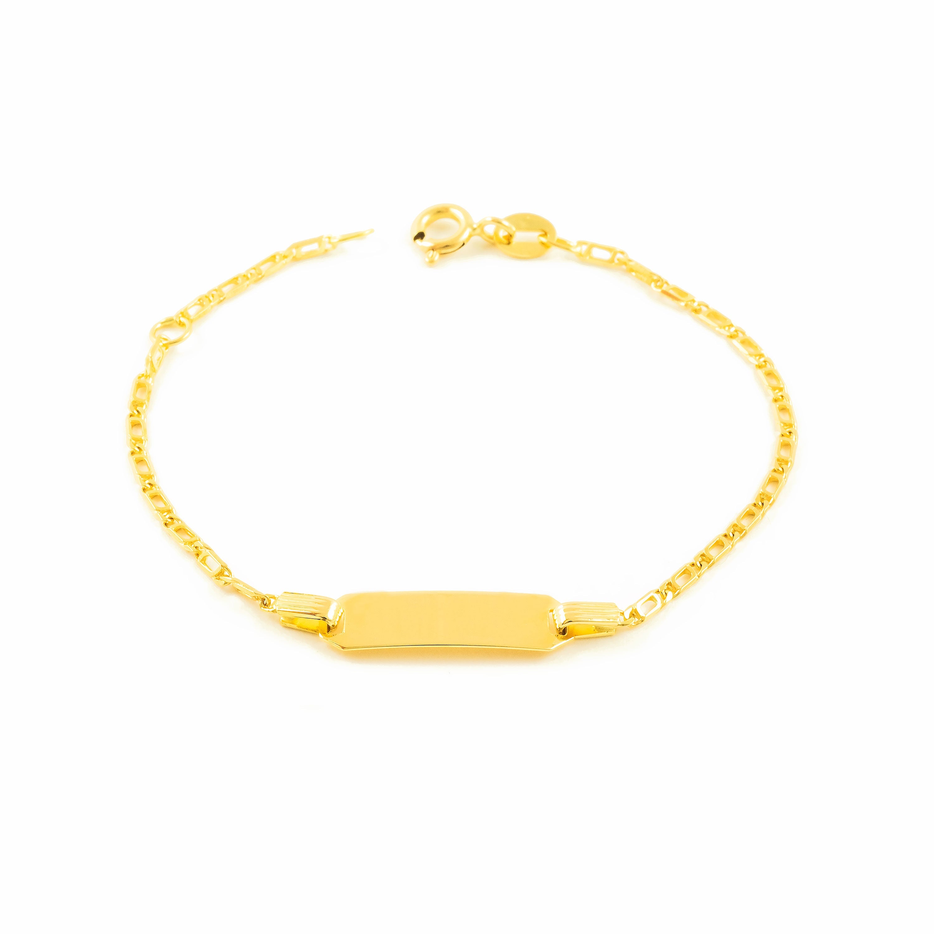 Pulsera Niña Oro Amarillo 18K Personalizada Esclava Ojo de Perdiz Brillo 14 cm