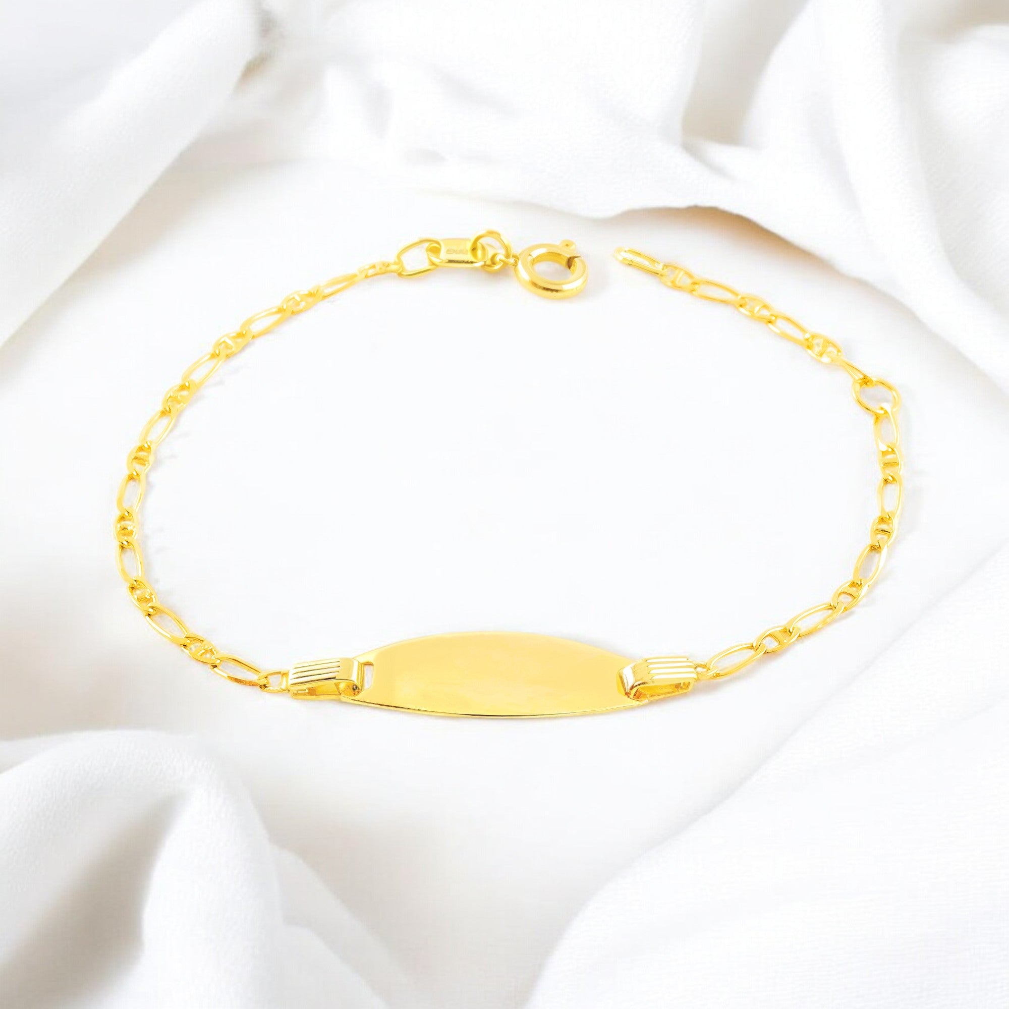 Pulsera Niña Oro Amarillo 18K Personalizada Esclava Ancla Brillo 14 cm