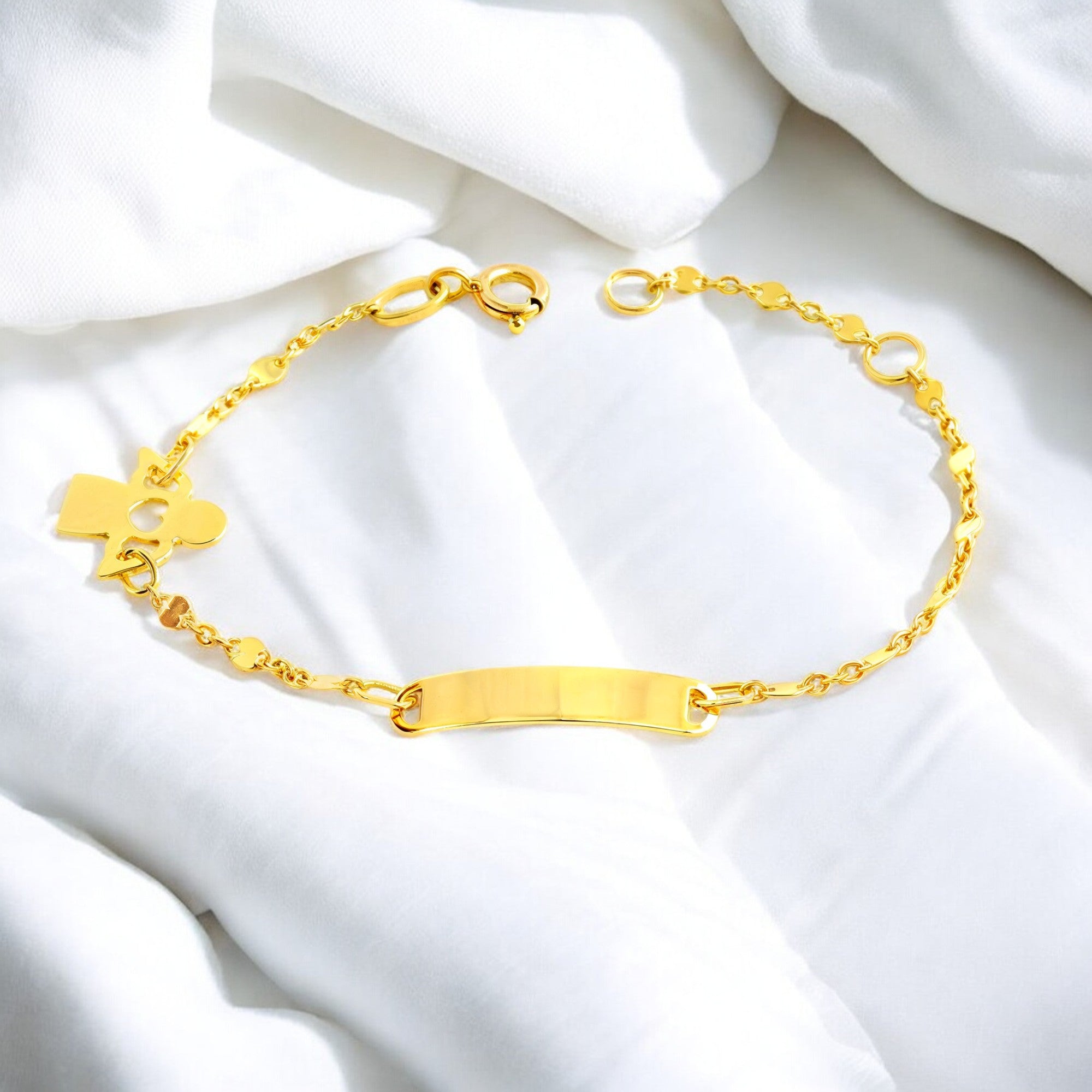 Pulsera Niña Oro Amarillo 9K Personalizada Esclava Angel Brillo 14 cm