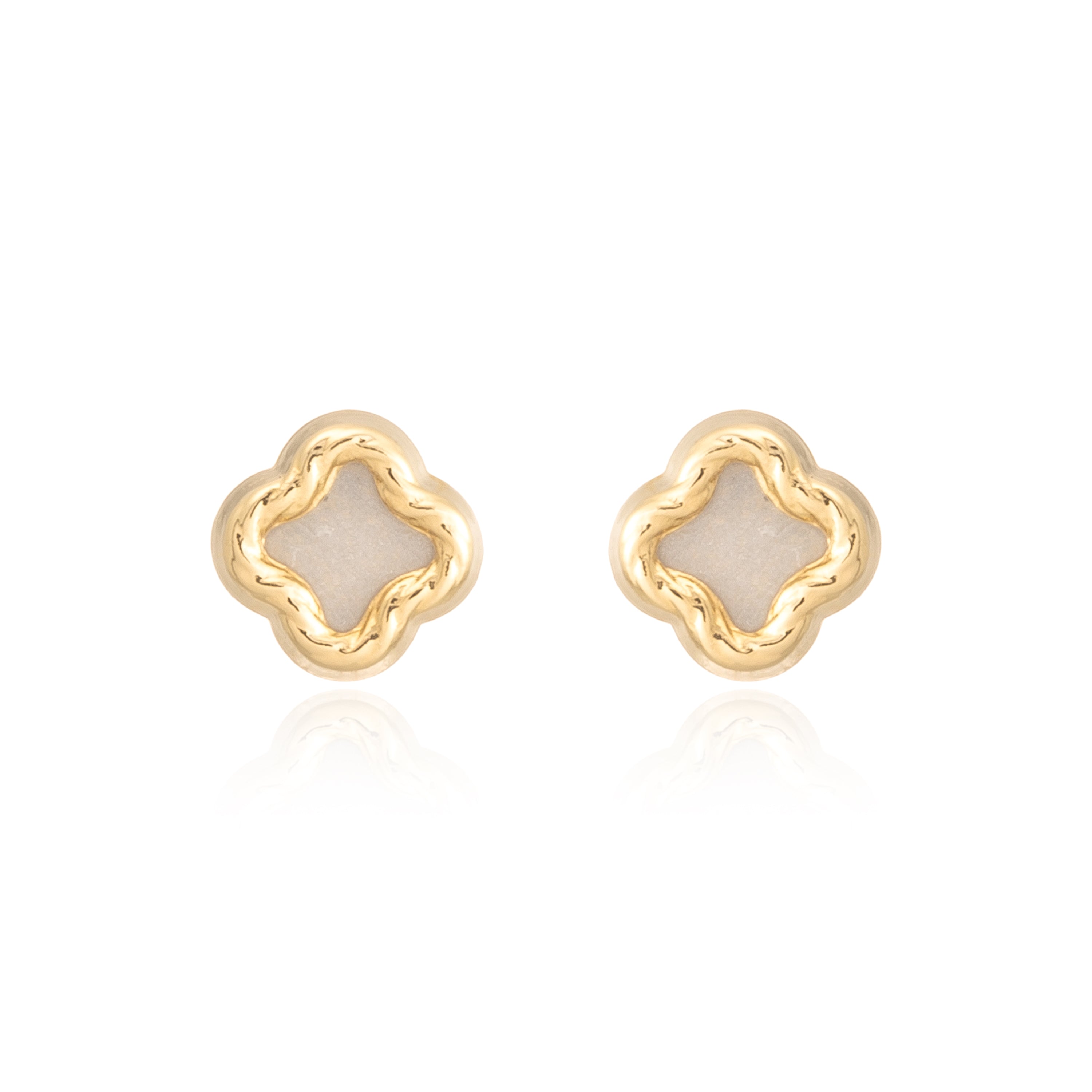 Pendientes Bebe-Niña Oro Amarillo 9K Nacar Cuatrebol Tallados