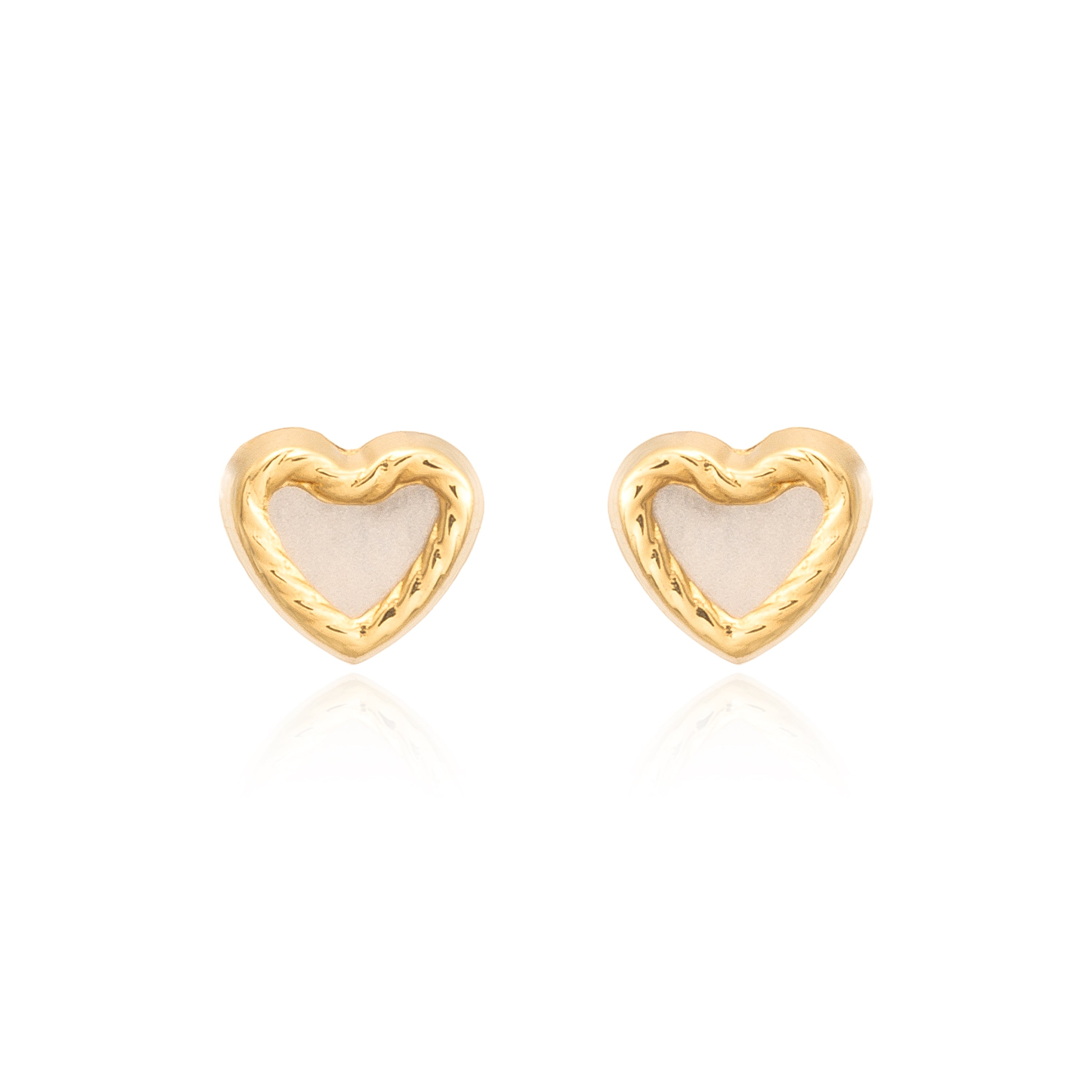 Pendientes Bebe-Niña Oro Amarillo 9K Nacar Corazón Tallados