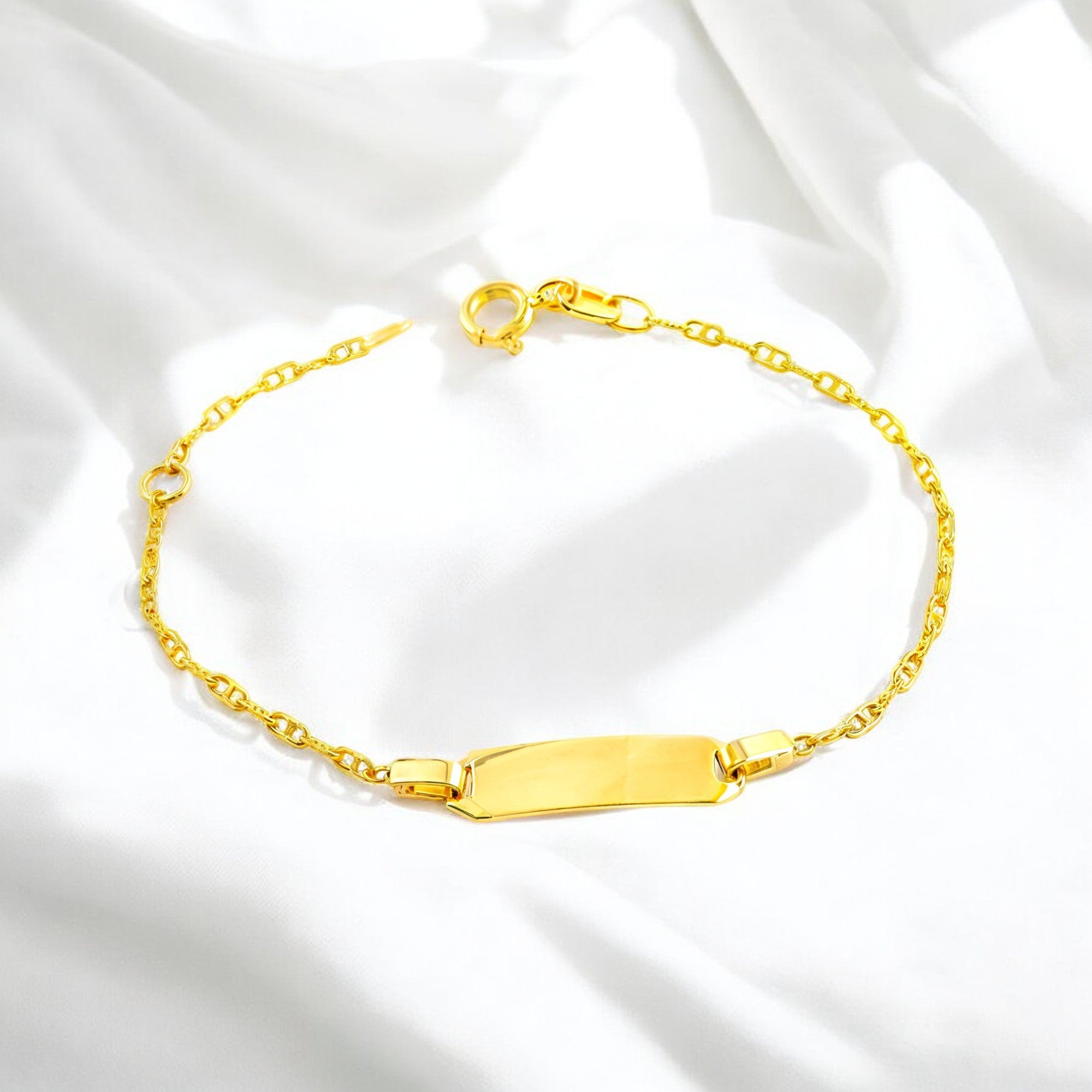 Pulsera Niña Oro Amarillo 9K Personalizada Esclava Forzada Ancla Brillo 14 cm