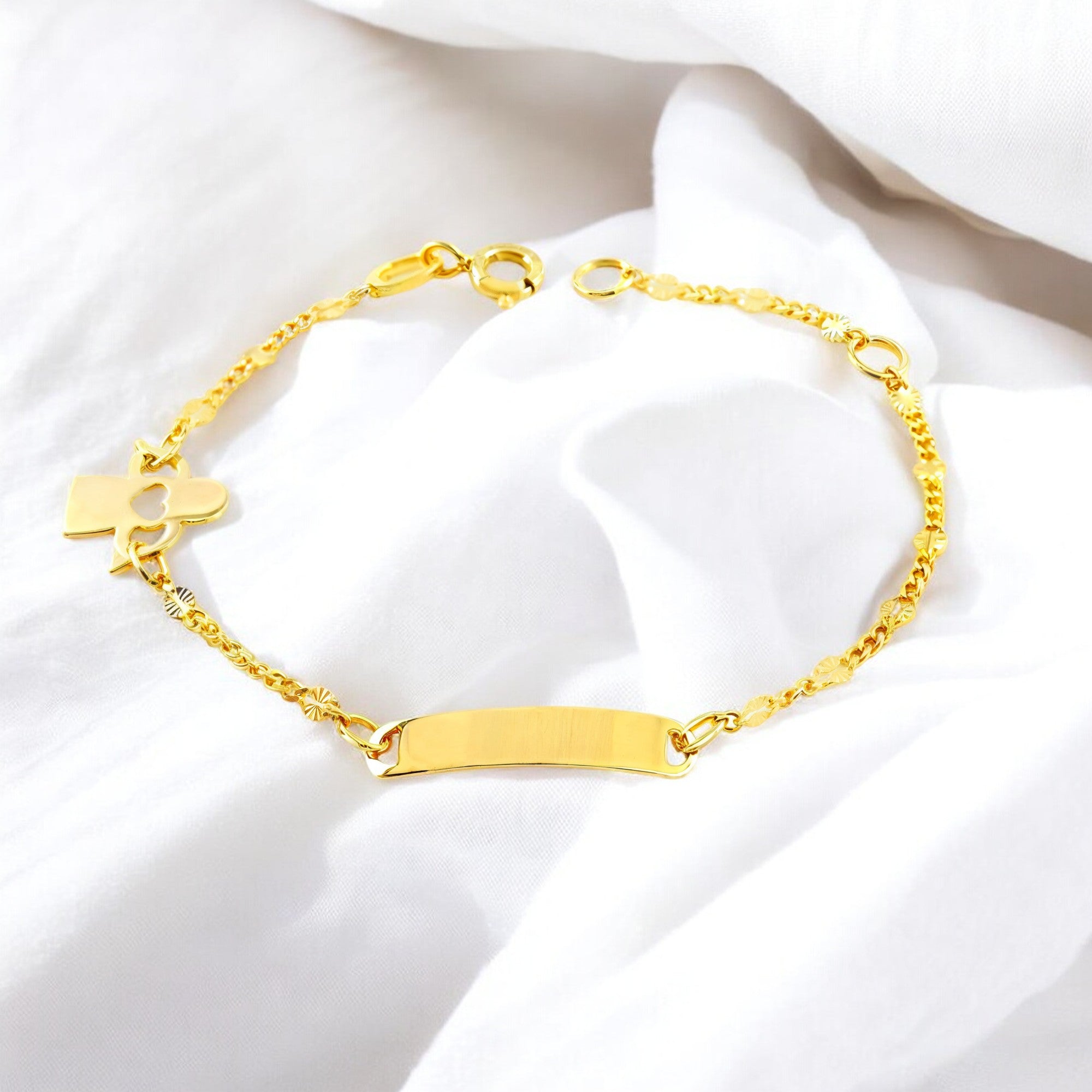 Pulsera Niña Oro Amarillo 18K Personalizada Esclava Angel Brillo 14 cm