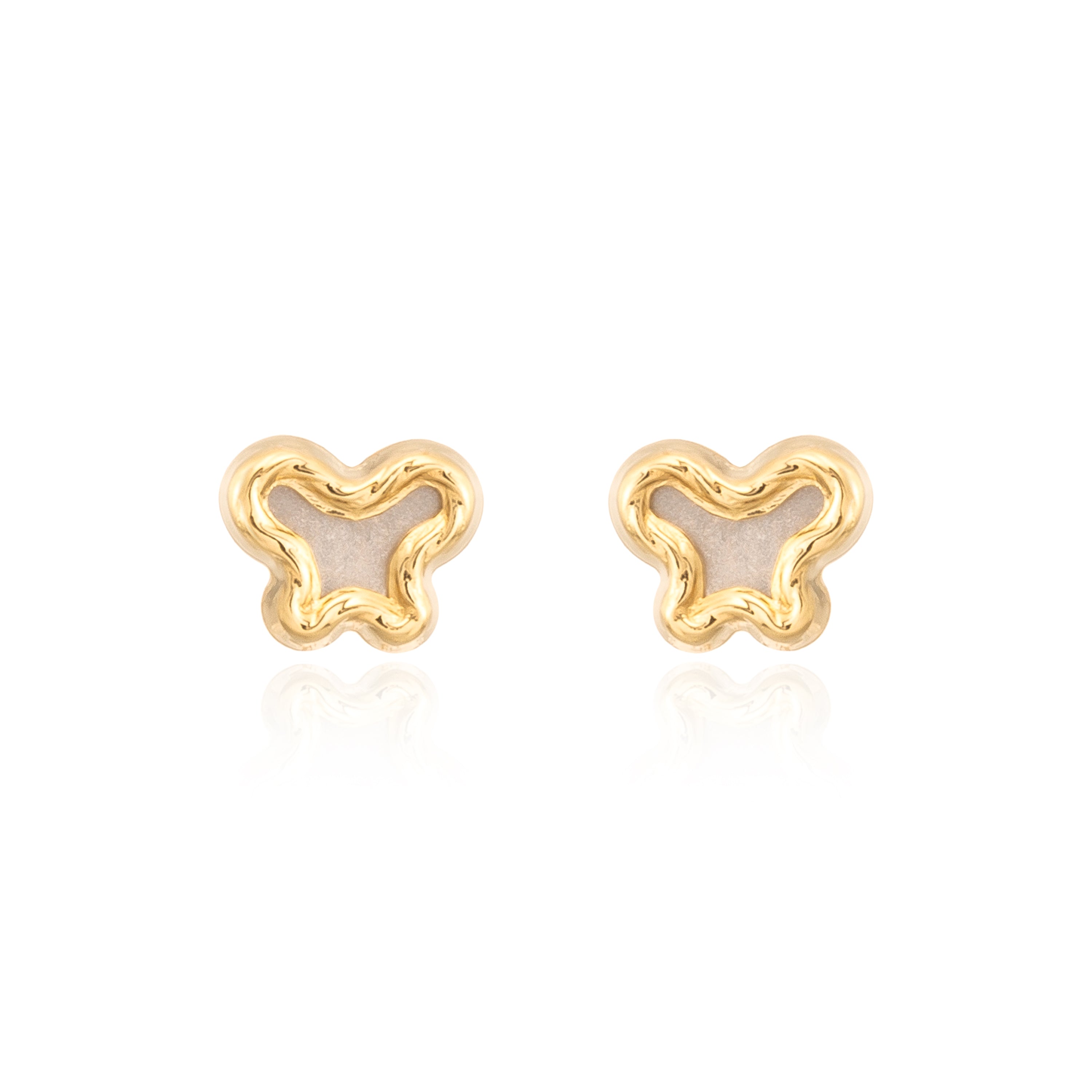Pendientes Bebe-Niña Oro Amarillo 9K Nacar Mariposa Tallados