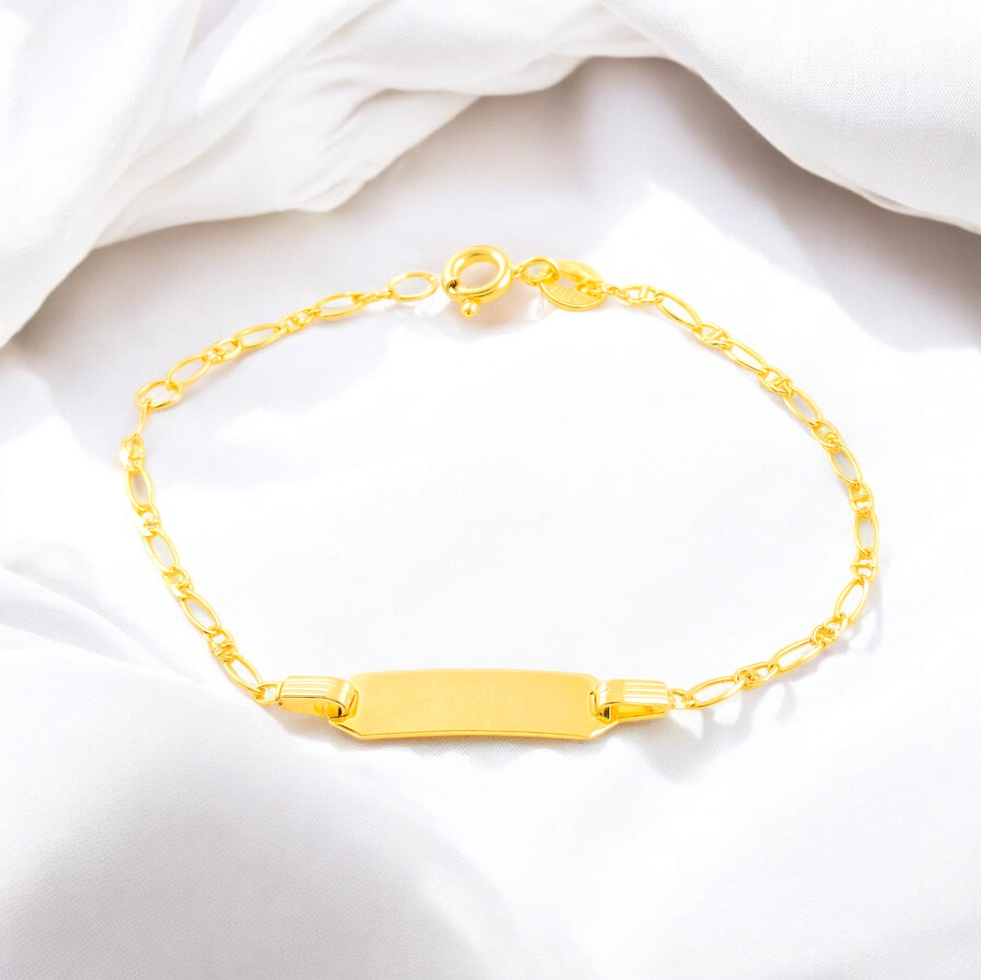 Pulsera Niña Oro Amarillo 18K Personalizada Esclava Ancla Brillo 14 cm
