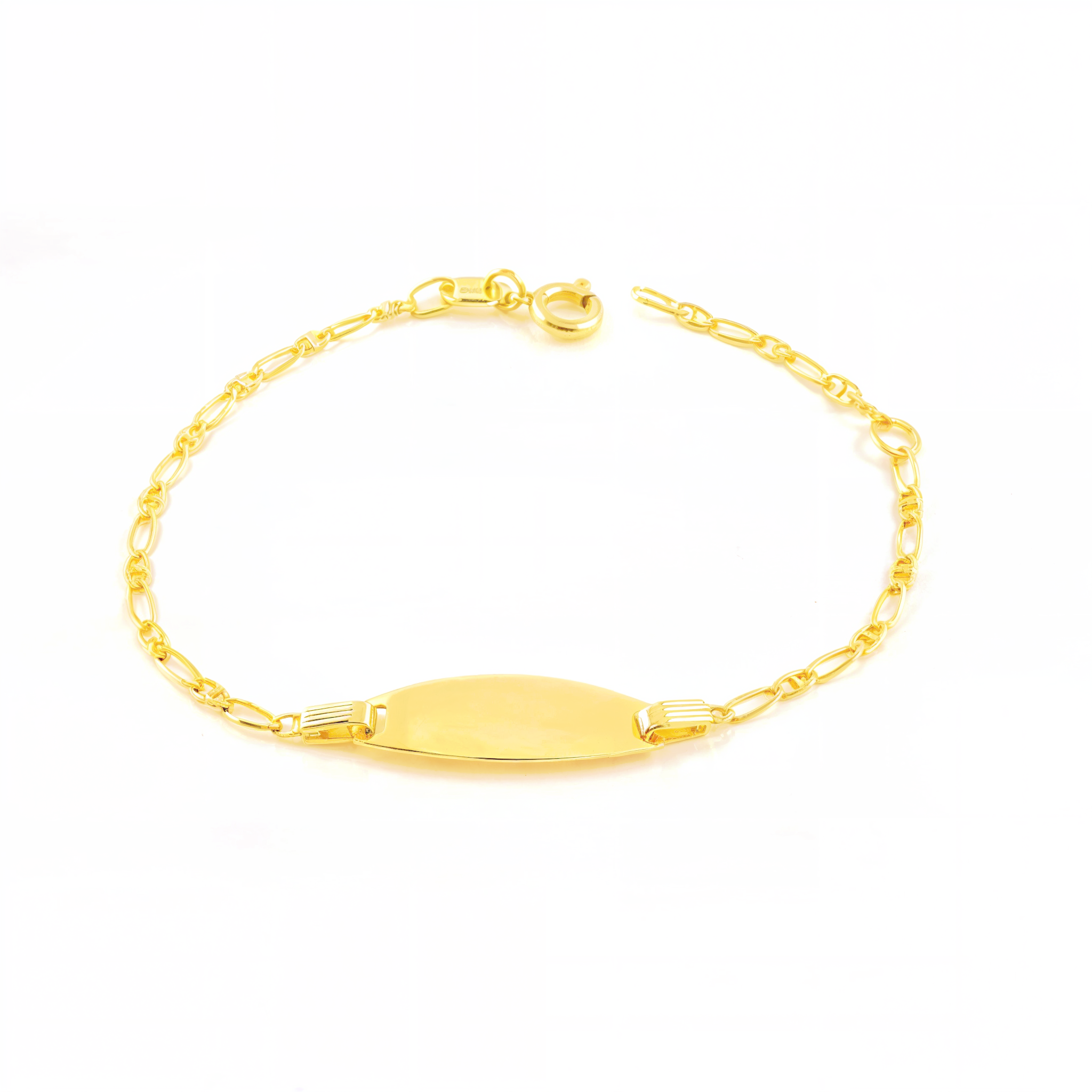 Pulsera Niña Oro Amarillo 18K Personalizada Esclava Ancla Brillo 14 cm