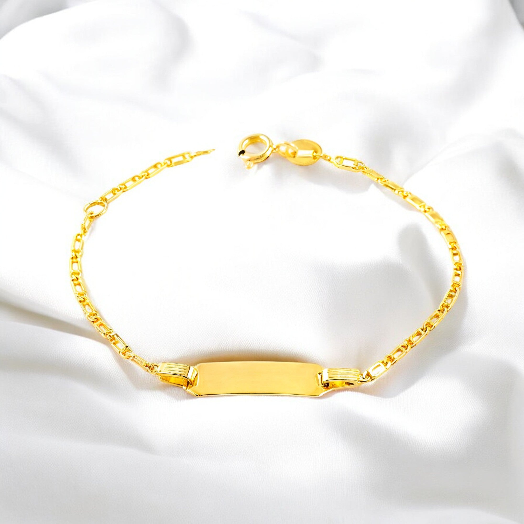 Pulsera Niña Oro Amarillo 18K Personalizada Esclava Ojo de Perdiz Brillo 14 cm
