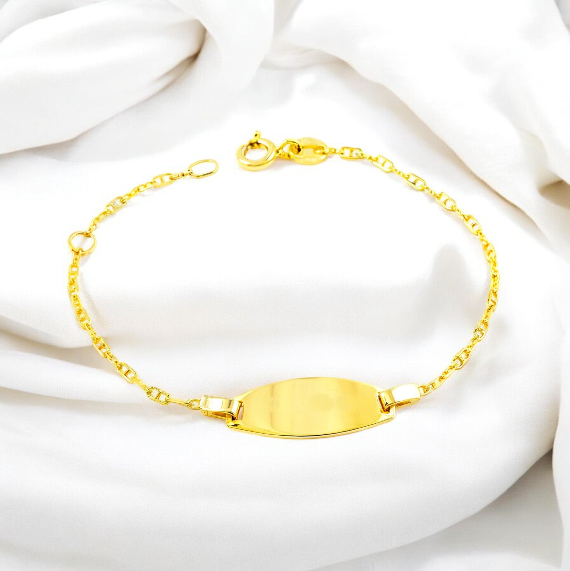Pulsera Niña Oro Amarillo 9K Personalizada Esclava Forzada Ancla Brillo 14 cm