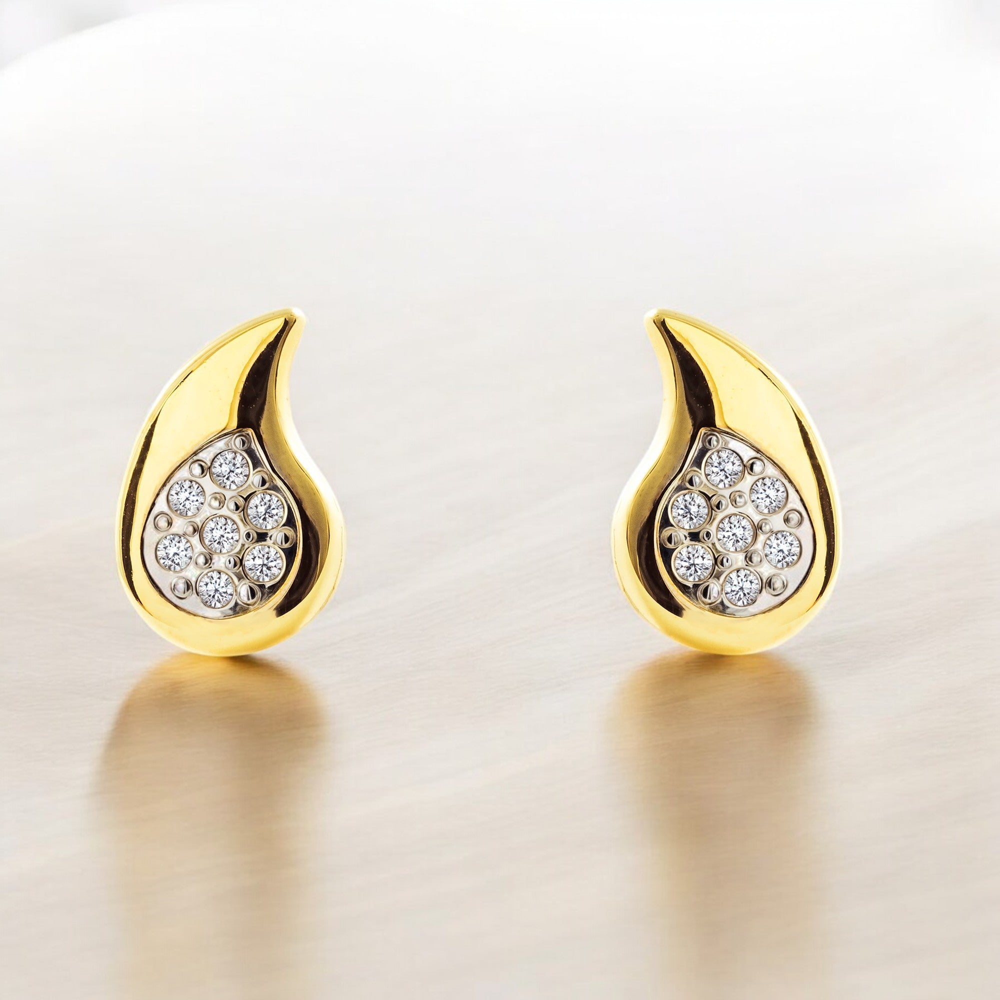 Women's-Girl's Two-Tone Gold 9K Earrings with Shiny Zirconia Drop