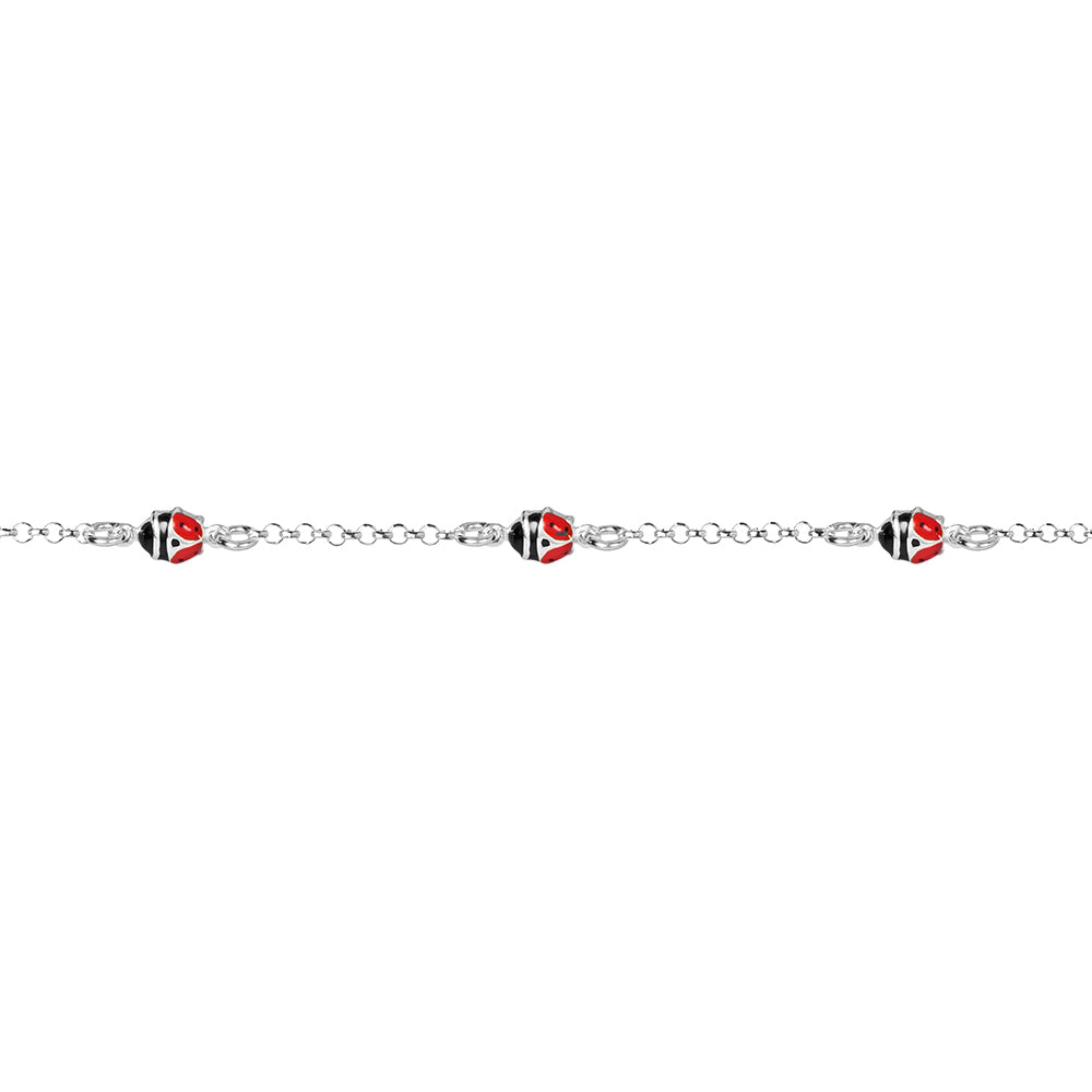 925 Sterling Silver Ladybug Bracelet Red-Black Gloss 16 cm