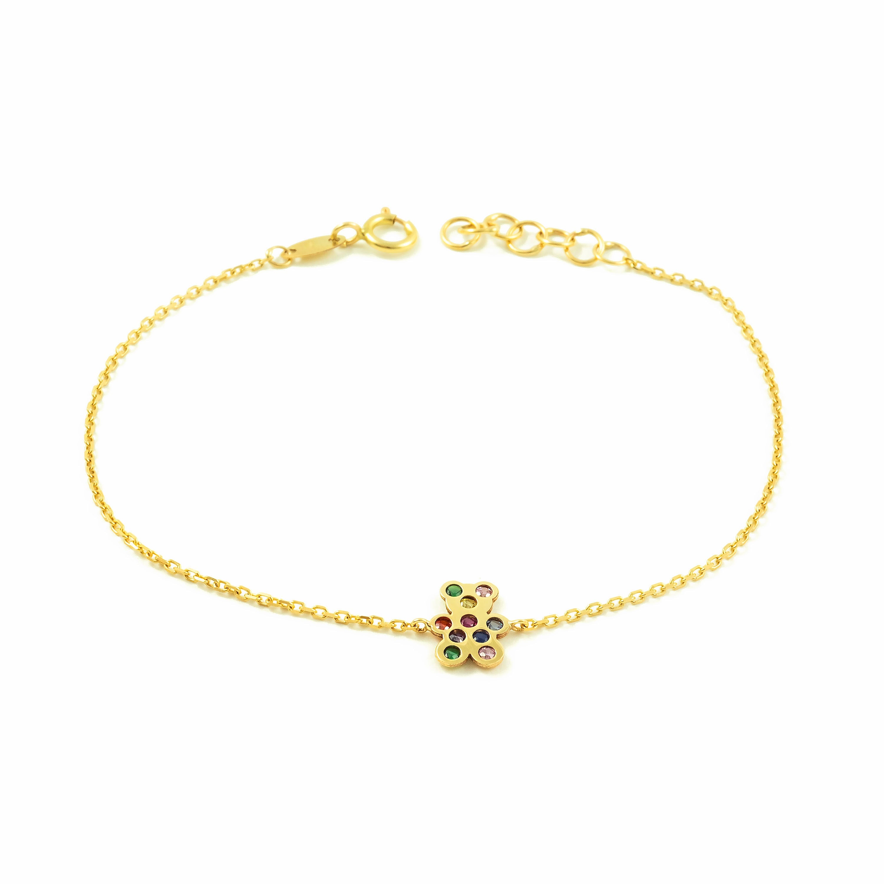 Pulsera Mujer Oro Amarillo 9K Oso Circonita Color Brillo 16 cm