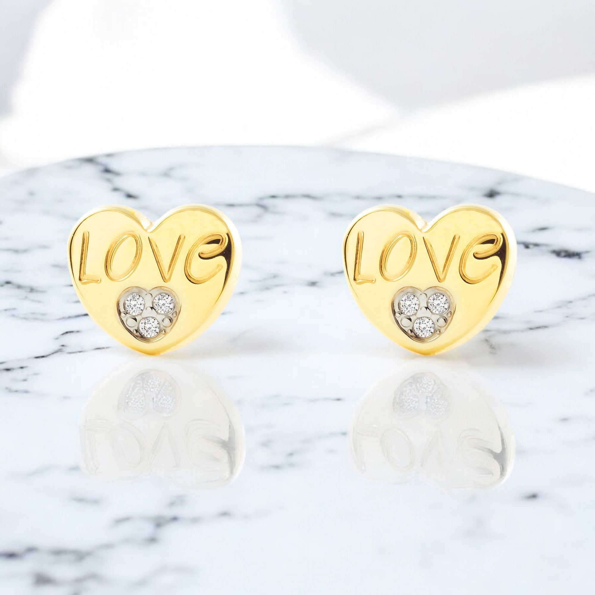 Women's-Girl's Two-Tone Gold 9K Heart Zirconia Shine Earrings