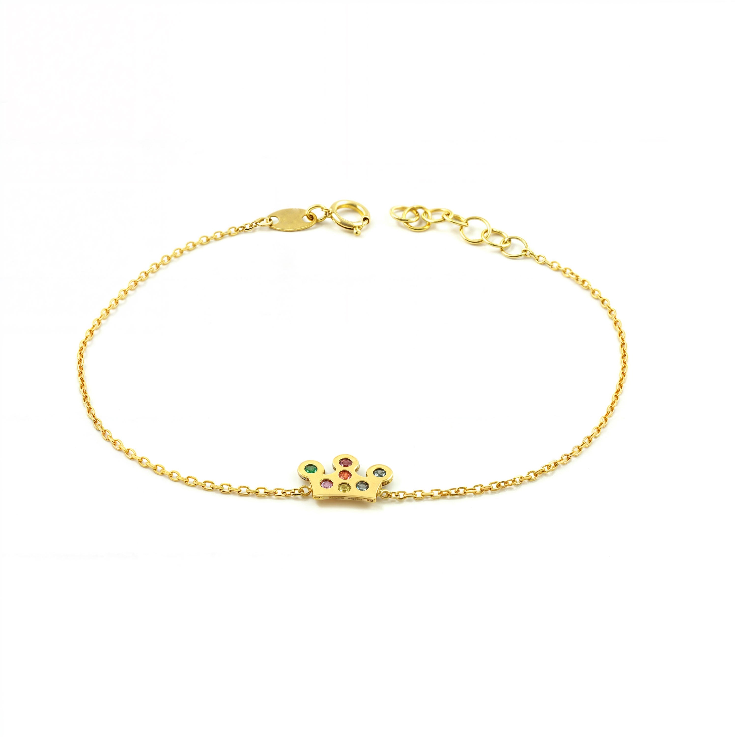 Pulsera Mujer Oro Amarillo 9K Corona Circonita Color Brillo 16 cm