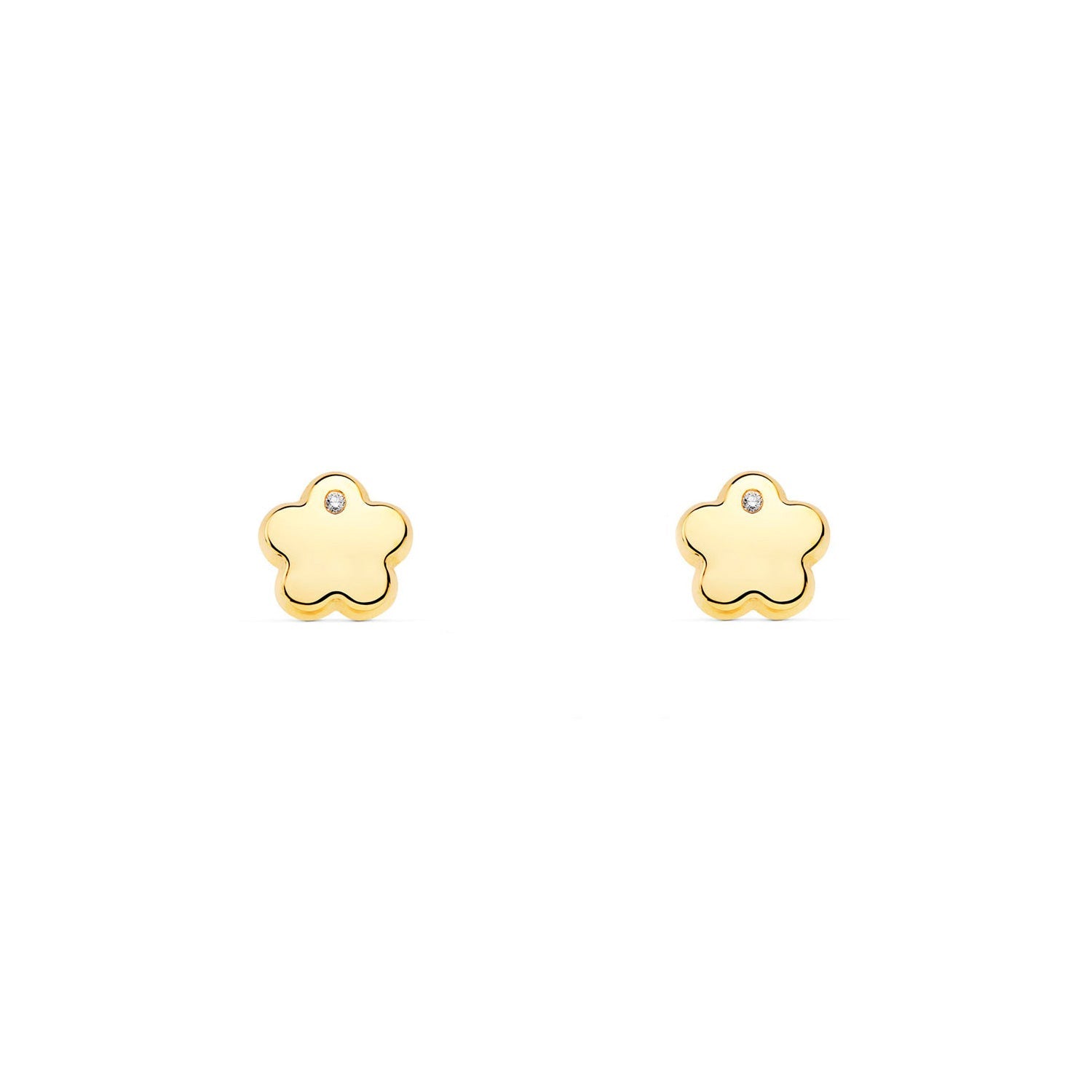 Baby-Girl Earrings 9K Yellow Gold Flower Daisy Shiny Zirconia