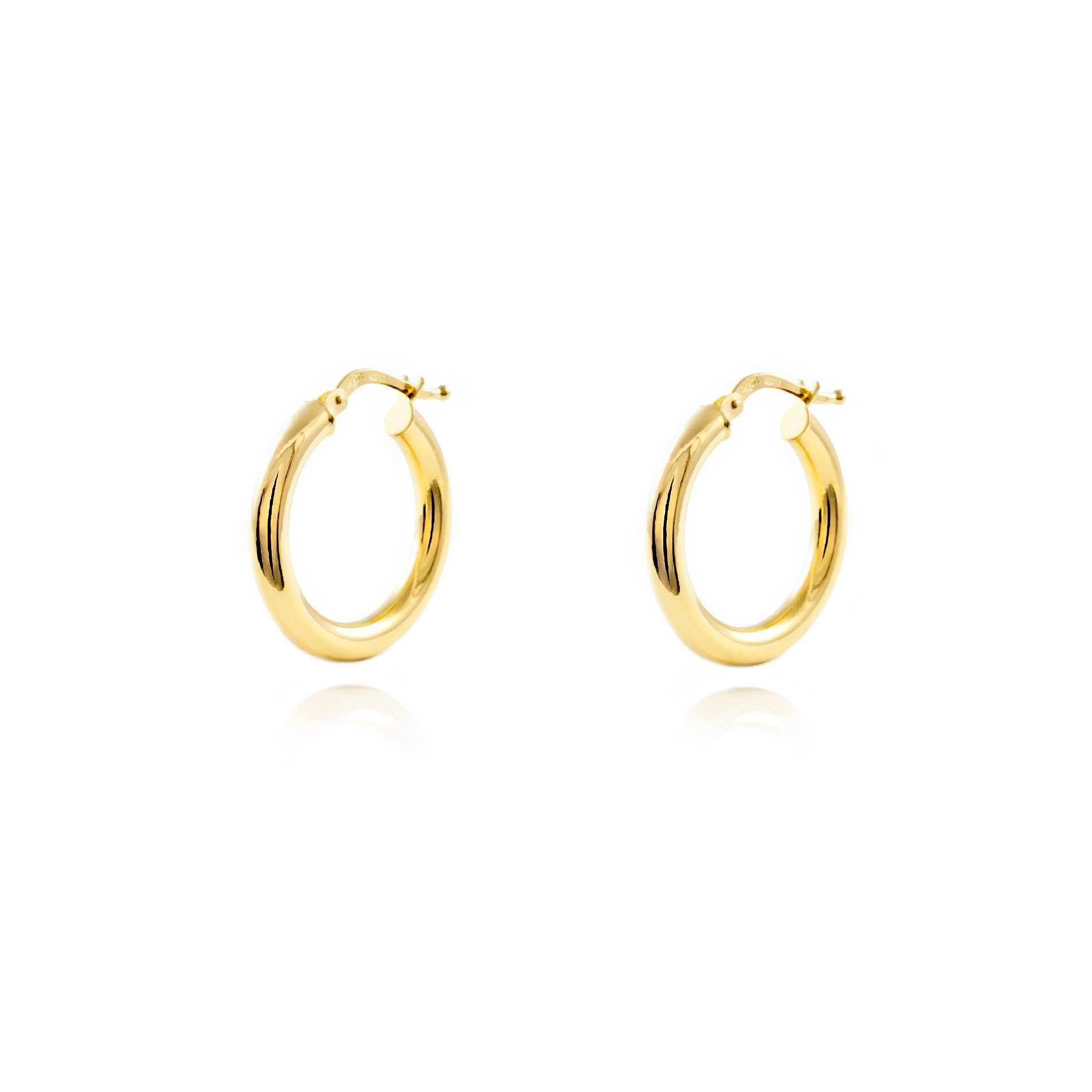 18K Yellow Gold Earrings Round Shiny Hoops 20 x 3 mm