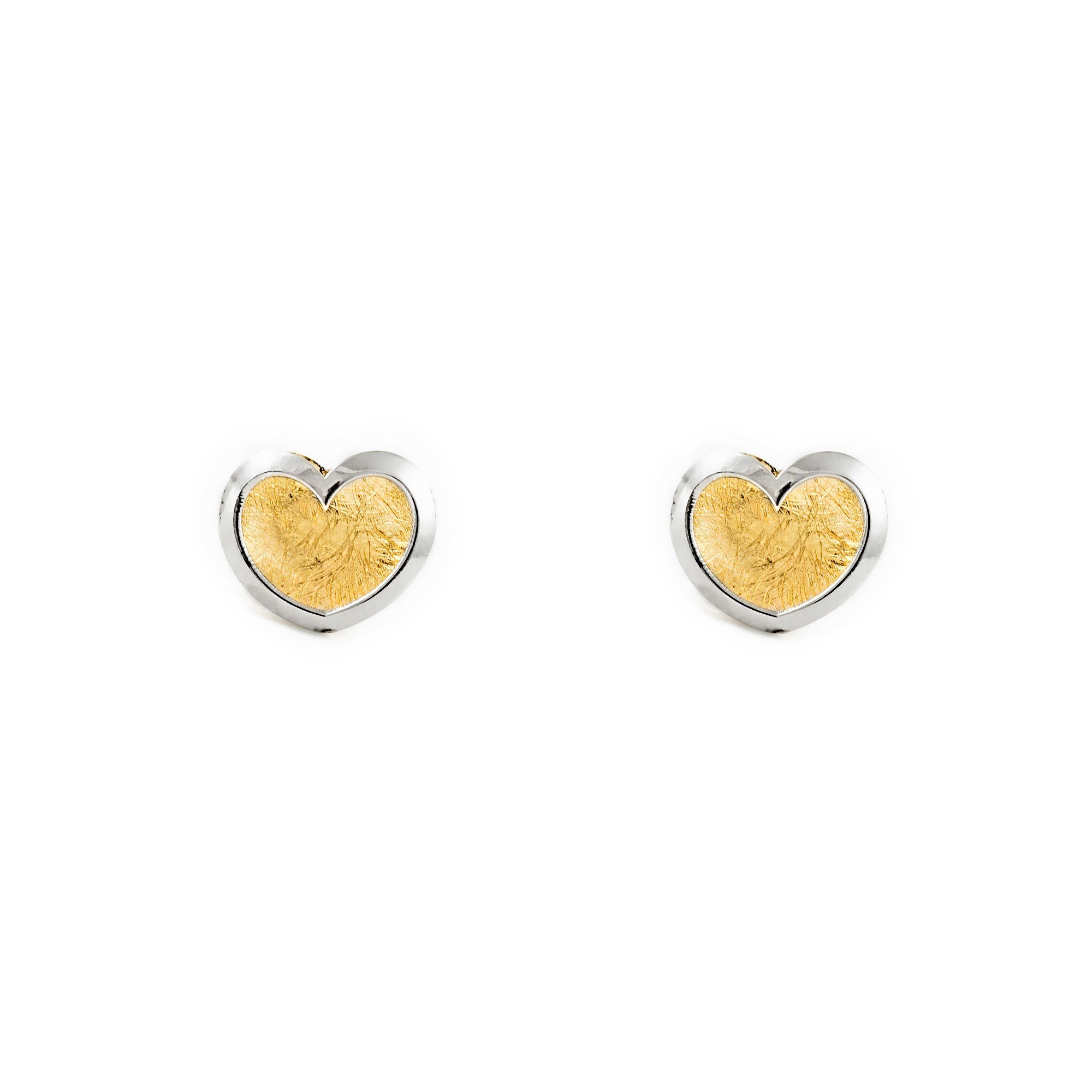 Girl's Earrings 9K Bicolor Gold Smooth Shiny Heart