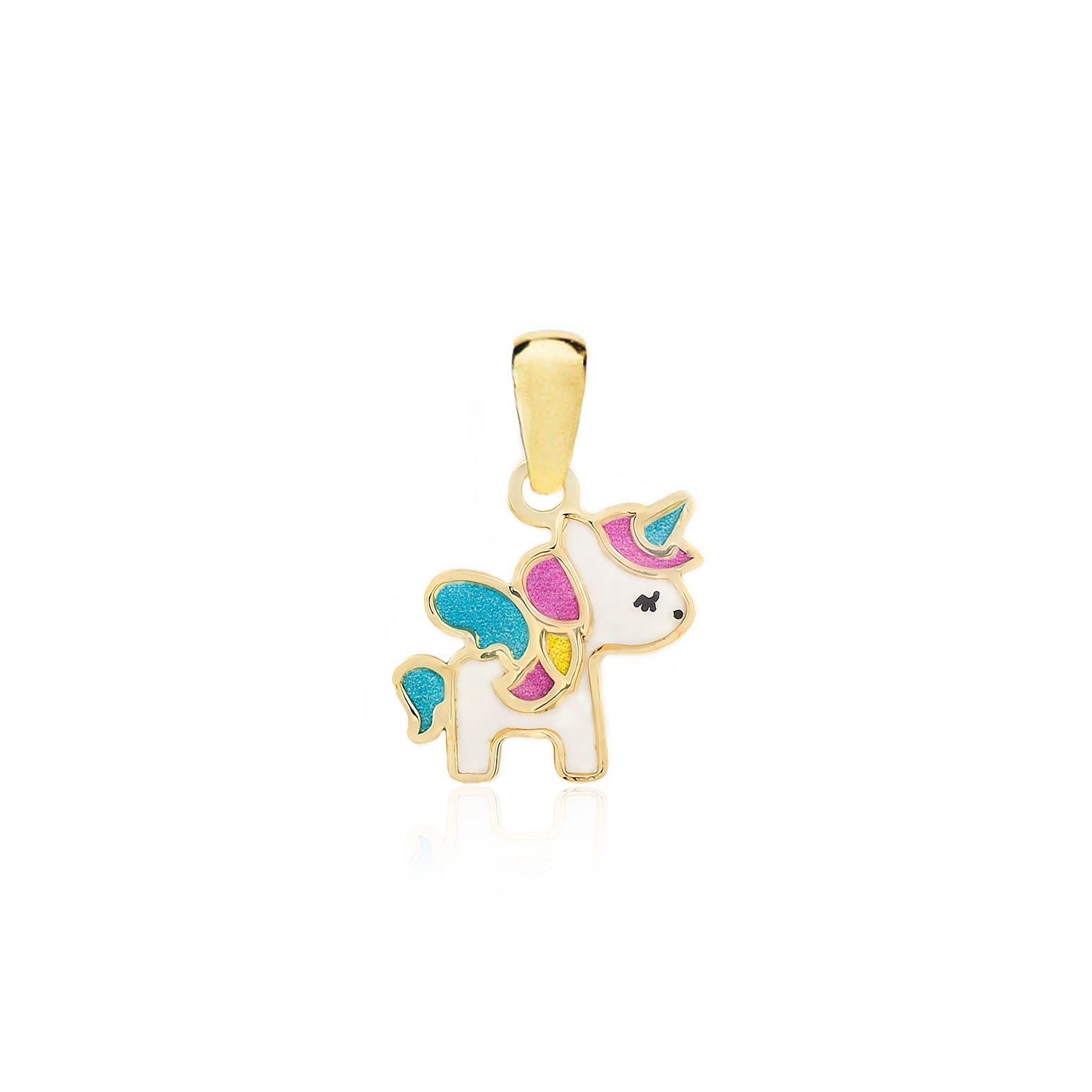 9K Yellow Gold Pendant Multicolor Shiny Unicorn Enamel