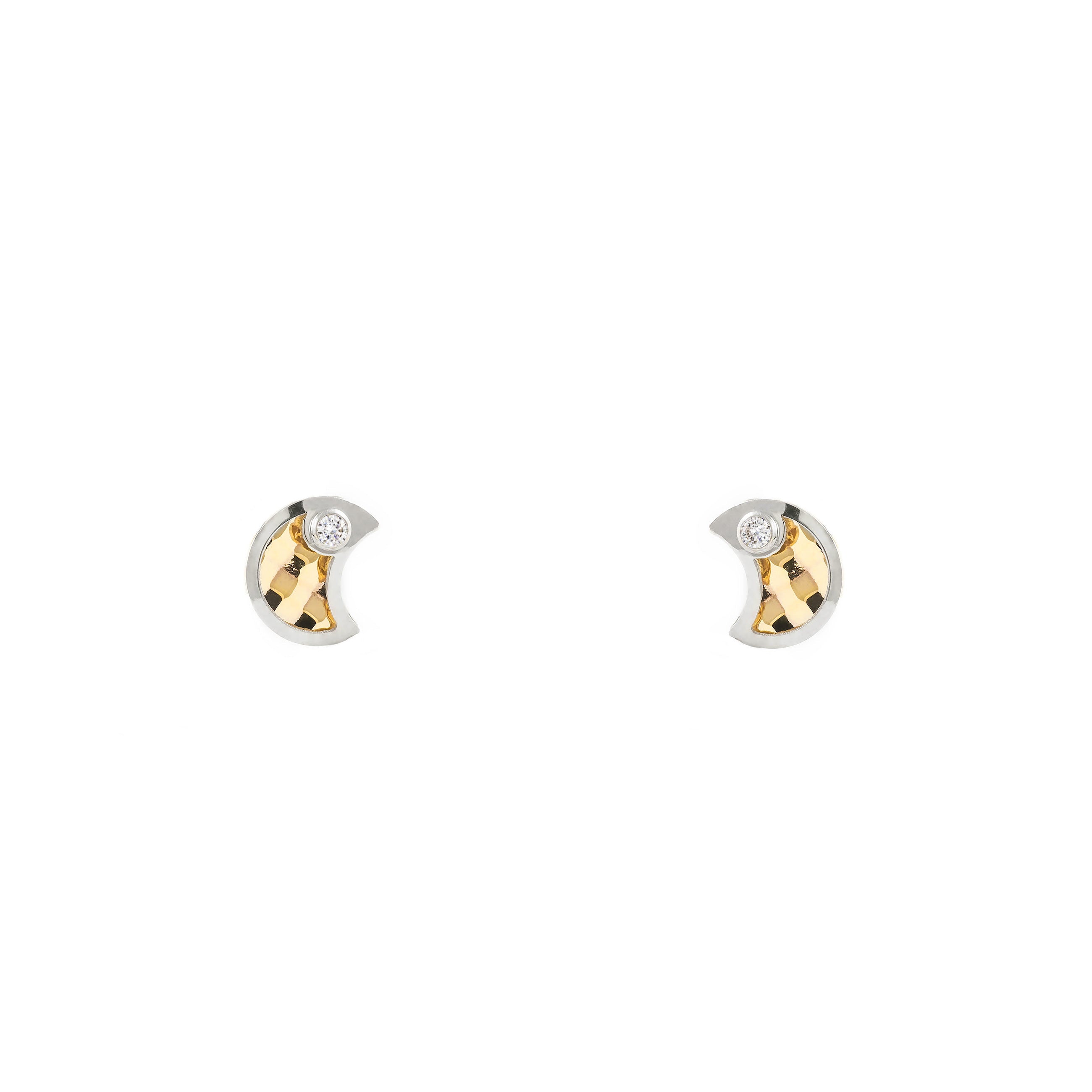 Baby-Girl Earrings 9K Bicolor Gold Moon Shiny Zirconia