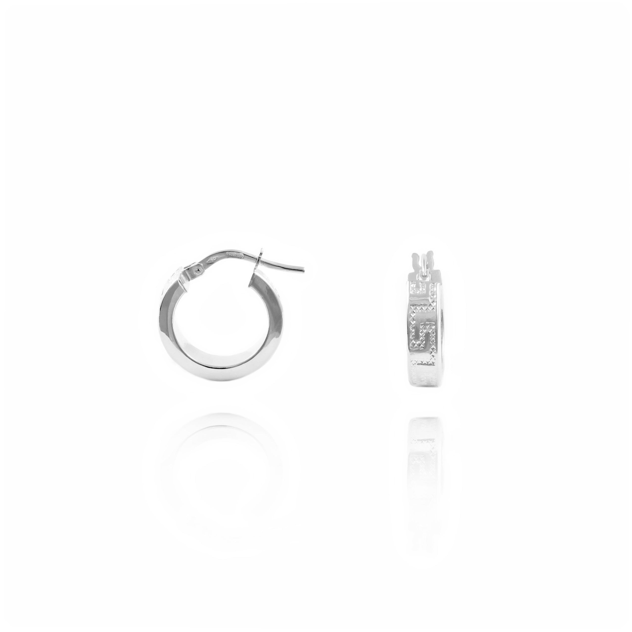 Pendientes Oro Blanco Aro liso cuadrado Greca 15x4 mm